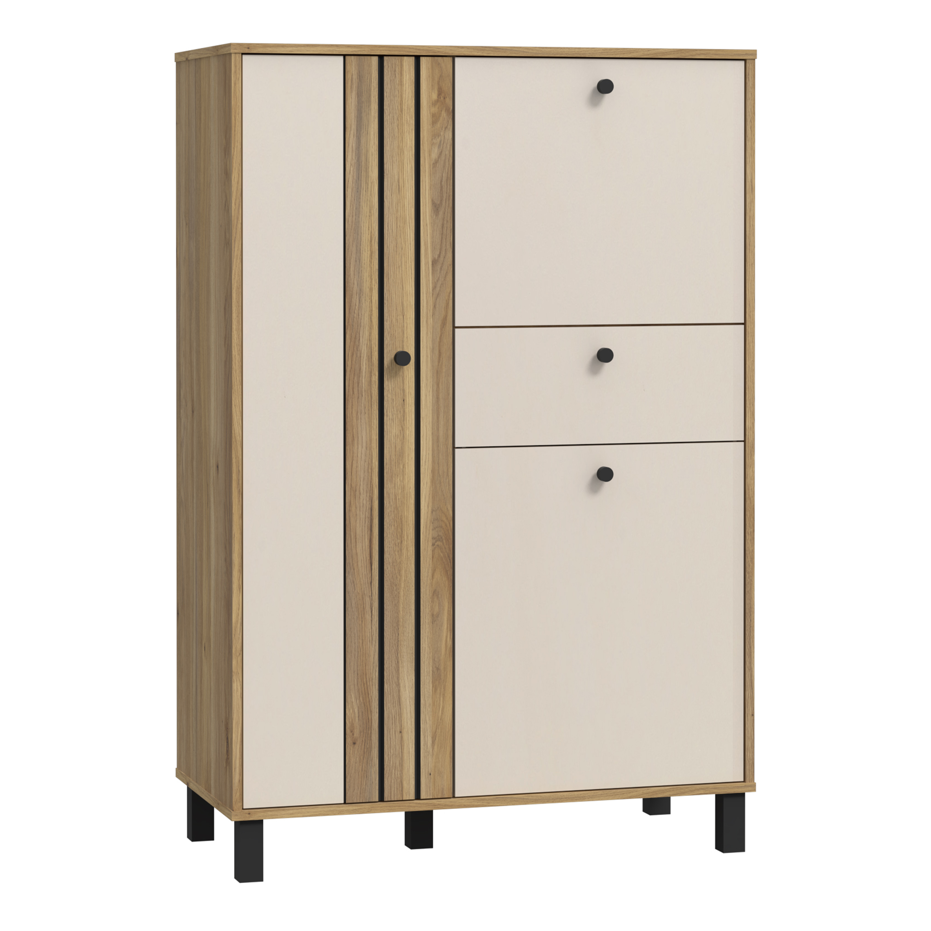 GABON 3 Door 1 Drawer Cabinet In Cream and Oak - Rosalind Collection