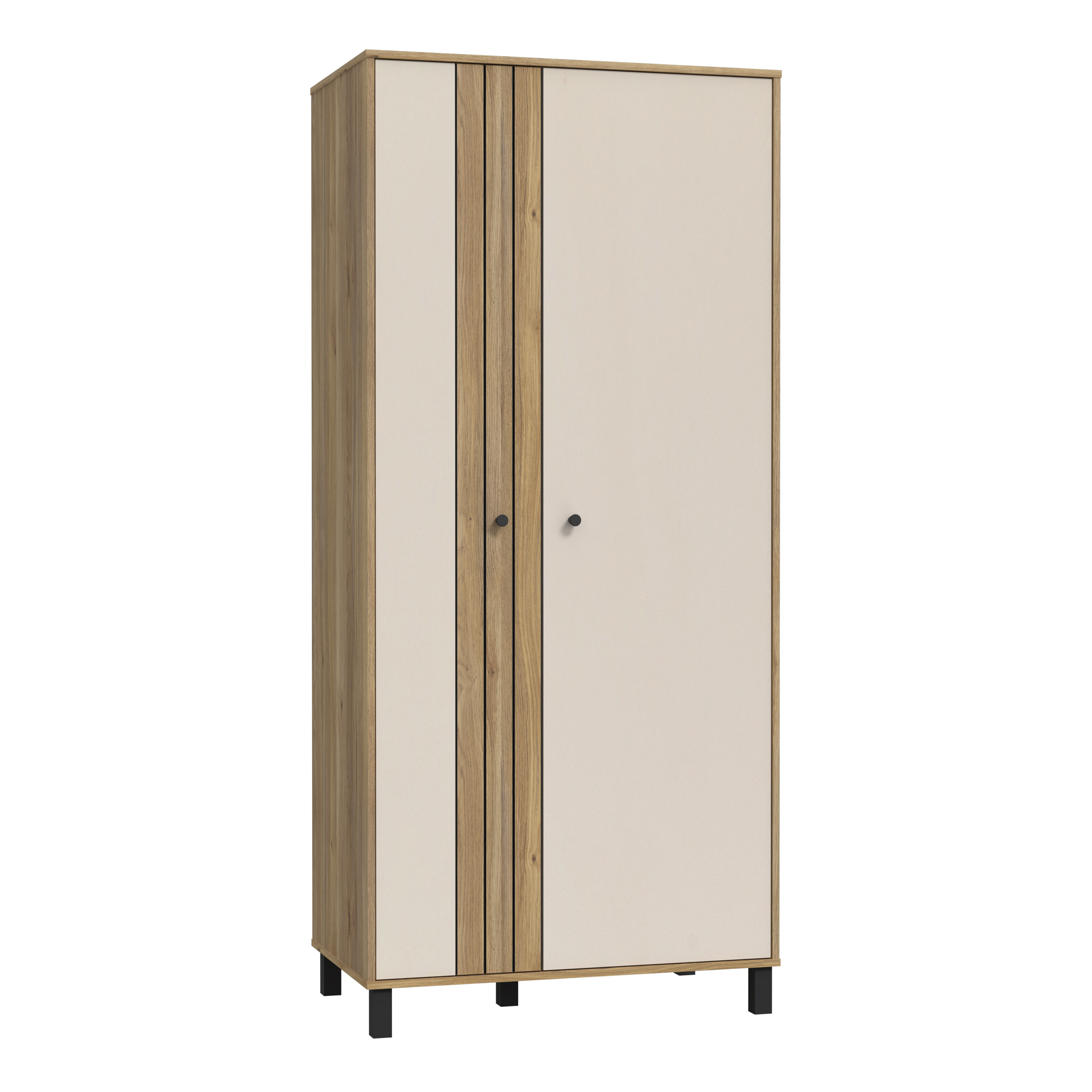 Wardrobe - GABON 2 Doors Wardrobe Cream and Oak 88cm - Rosalind Collection