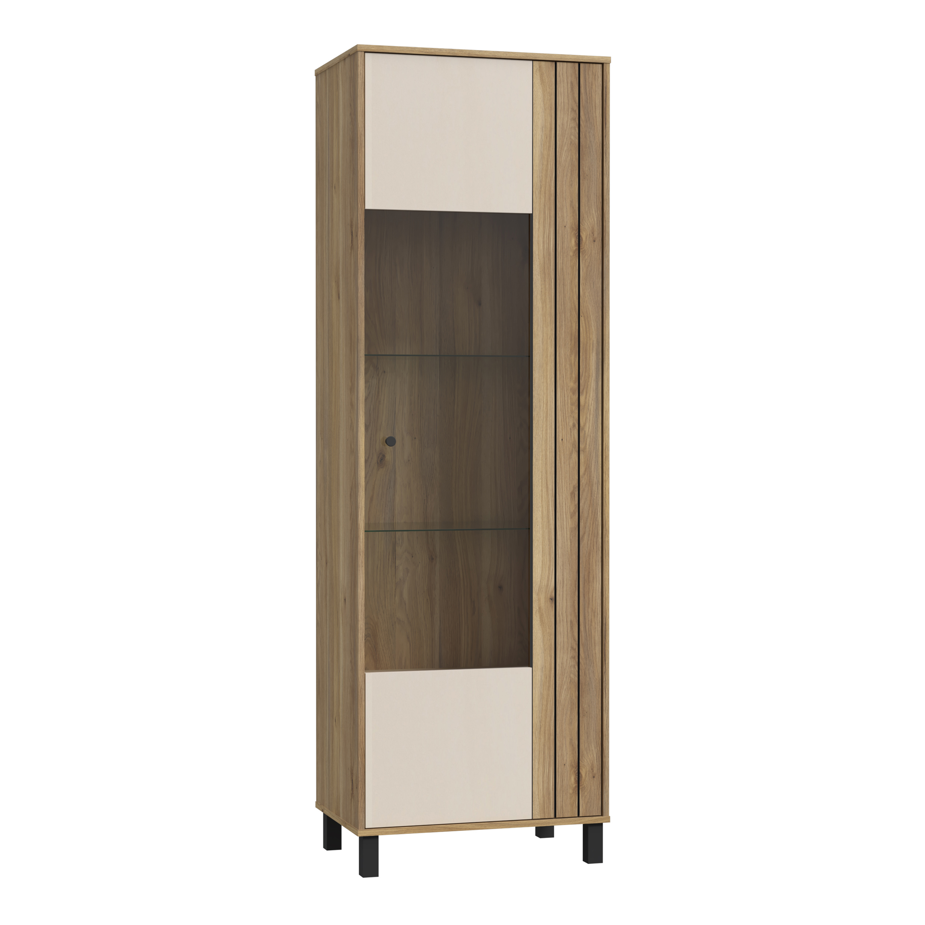 GABON Glass Door Display Cabinet in Cream and Oak - Rosalind Collection