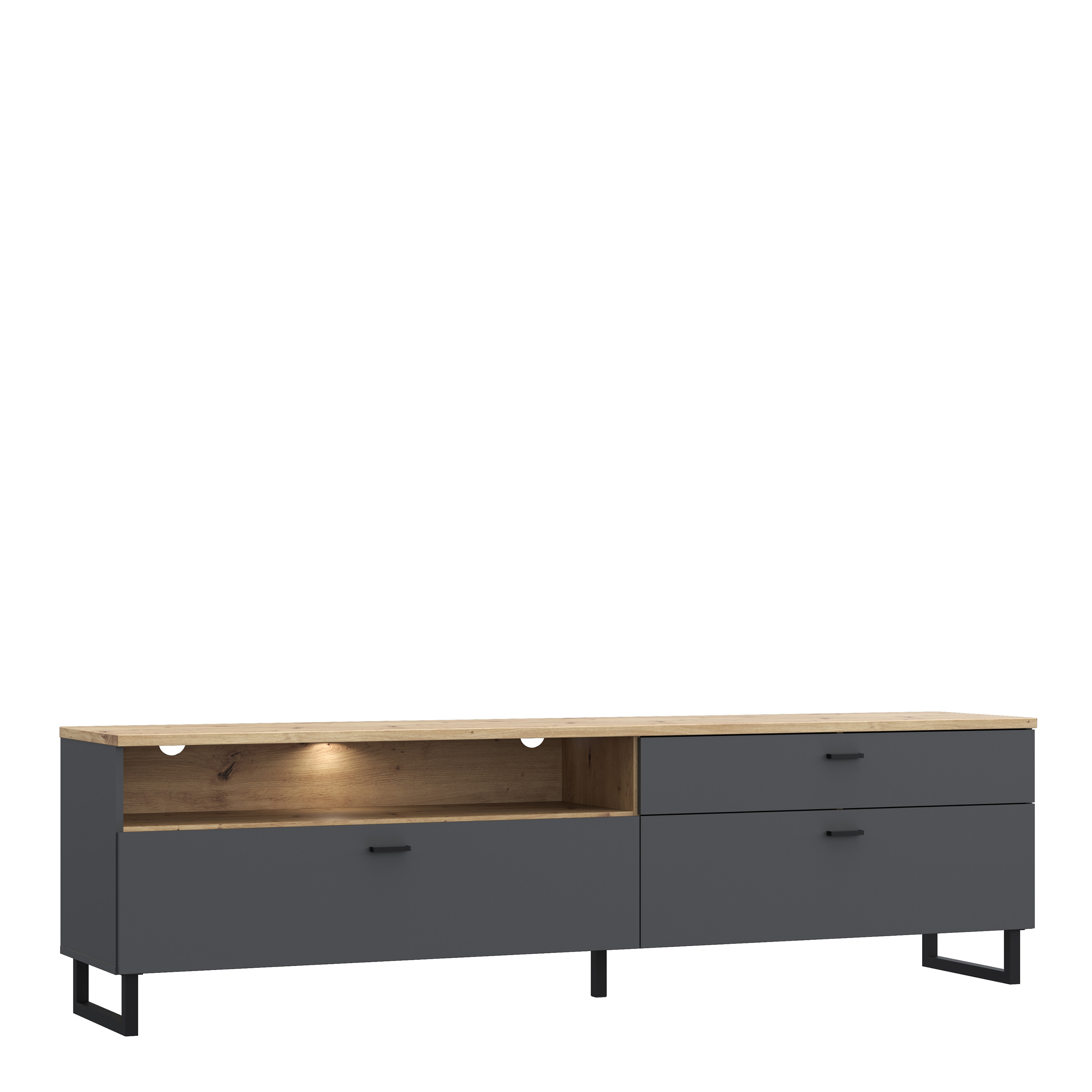 KIARA TV Unit with 1 Drawer 2 Flip Doors in Grey and Oak inc LED Lighting - Rosalind Collection