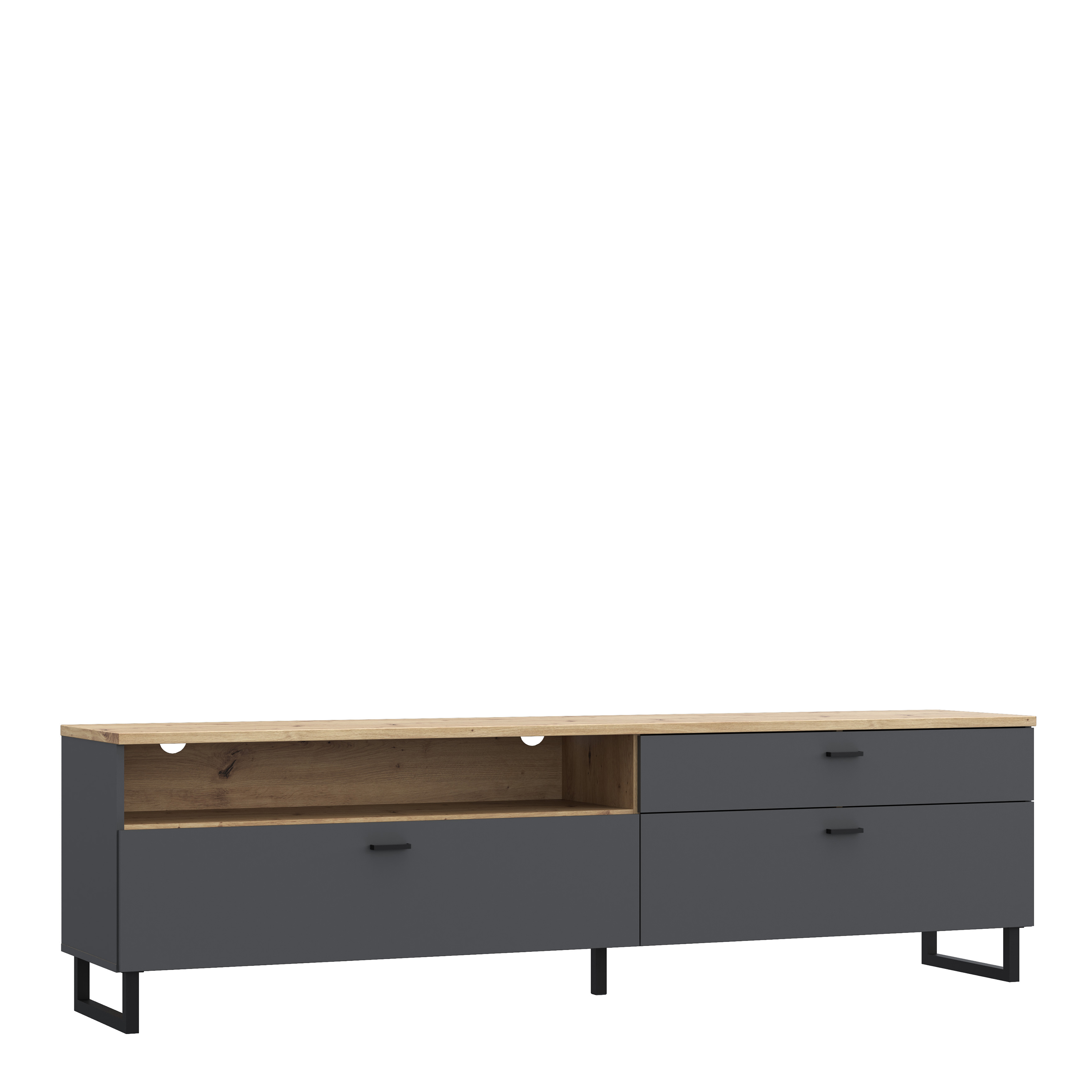 KIARA TV Unit with 1 Drawer 2 Flip Doors in Grey and Oak - Rosalind Collection