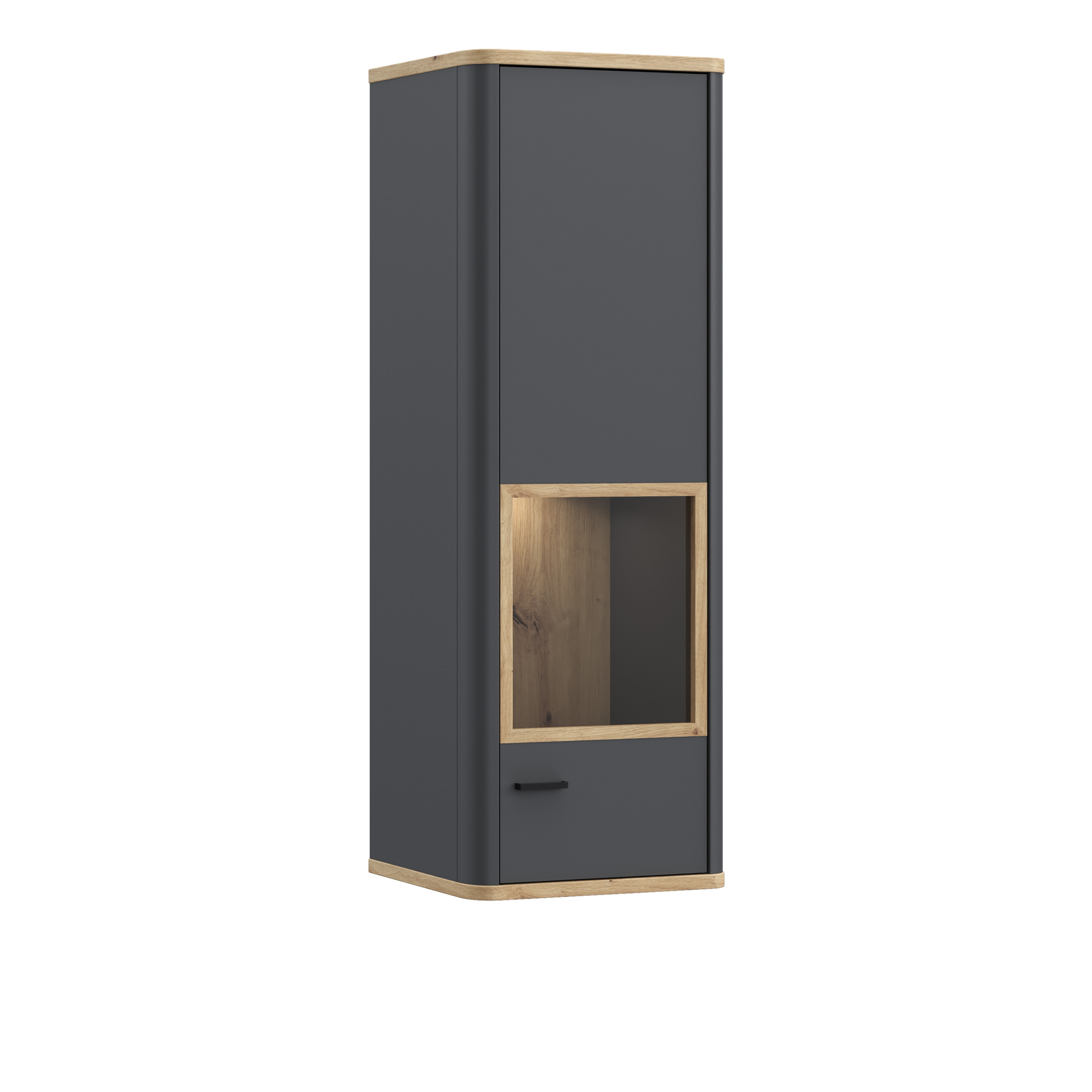KIARA Display Cabinet with 1 Glass Door in Grey and Oak inc LED Lighting - Rosalind Collection