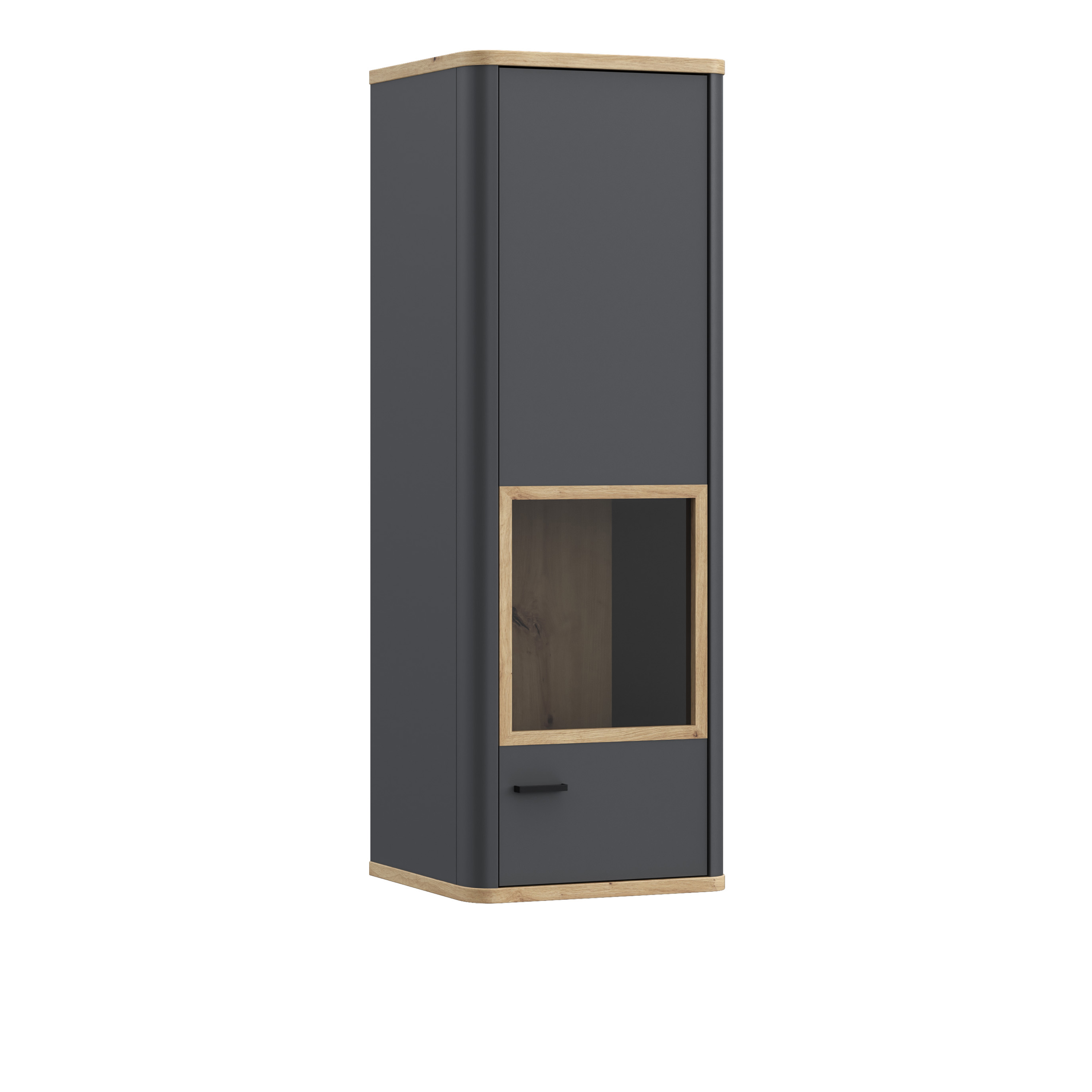 KIARA Display Cabinet with 1 Glass Door in Grey and Oak - Rosalind Collection