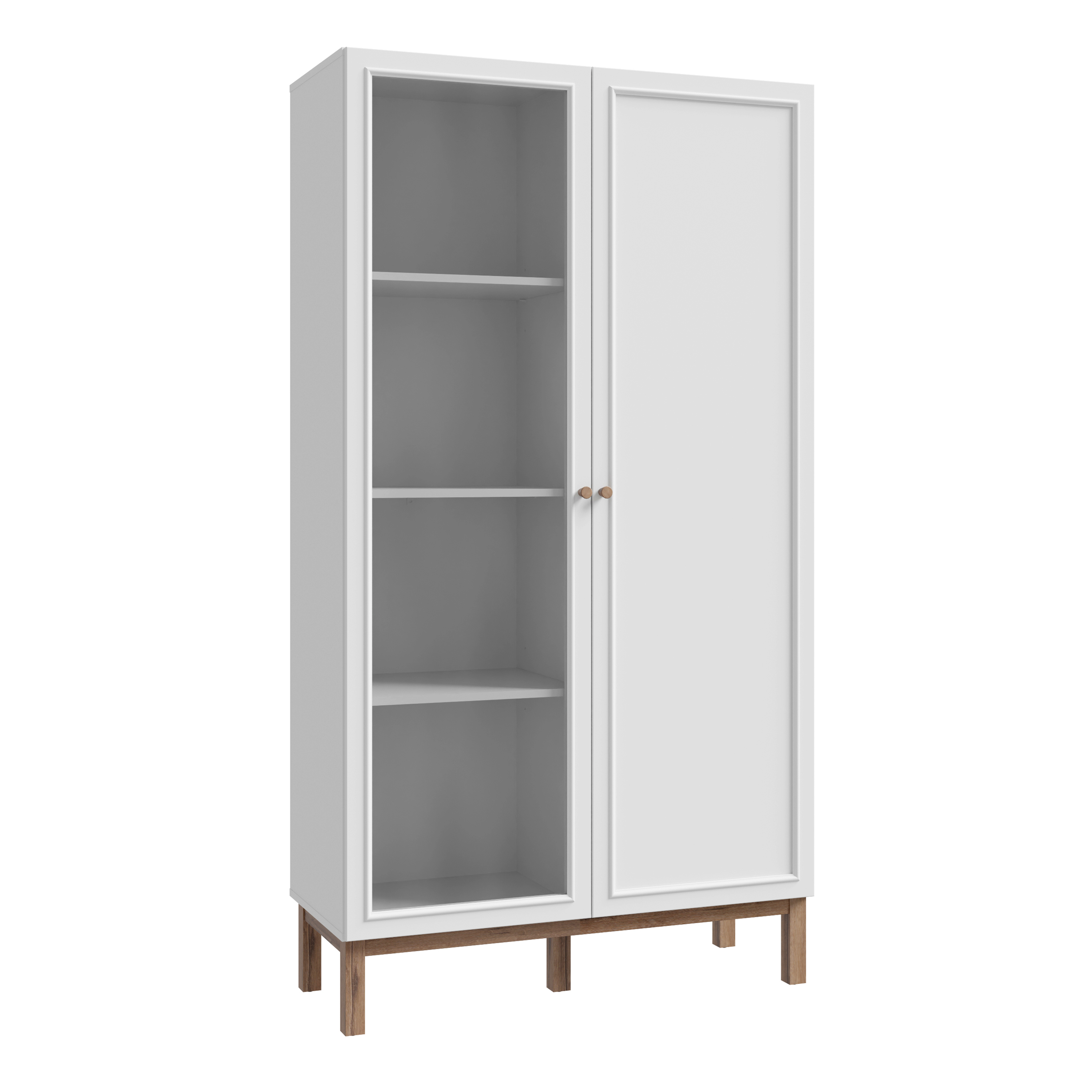 WOFUS Display Cabinet with 1 Door and 1 Glass Door in Light Grey and Oak - Rosalind Collection