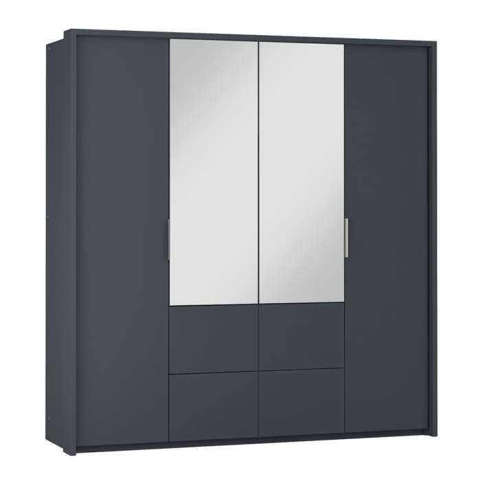 NORVYN 2 Door Mirrored Wardrobe with 4 Drawers Grey - 208cm - Avellino & Wells