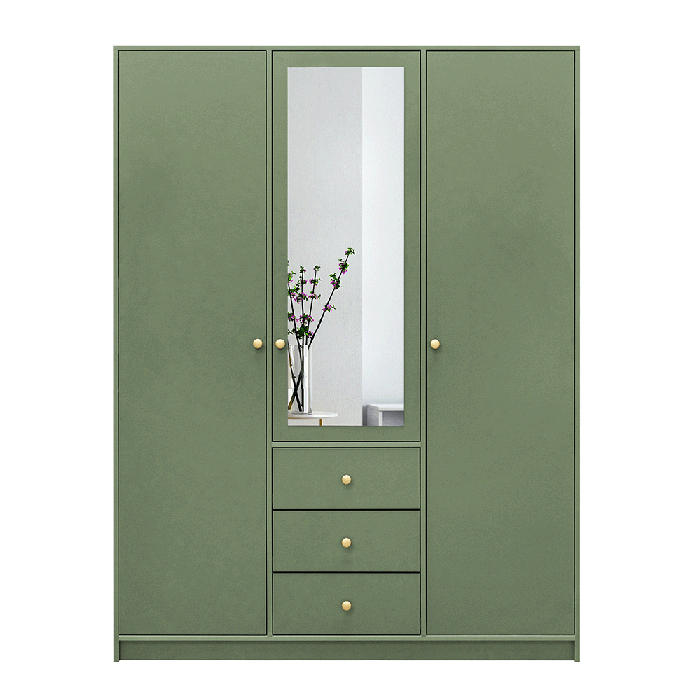 ELVIRO 3 Door Mirrored Wardrobe with 3 Drawers Green - 149cm - Avellino & Wells