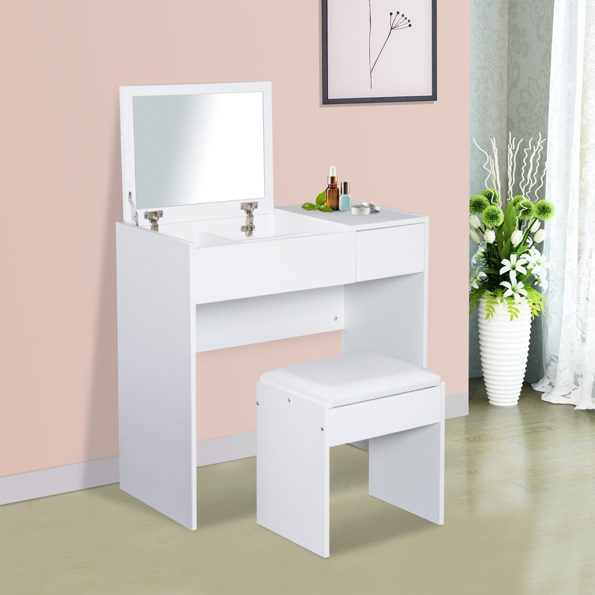 Dressing Table - TALIA 1 Drawer Dresser White 80cm - Home Deals