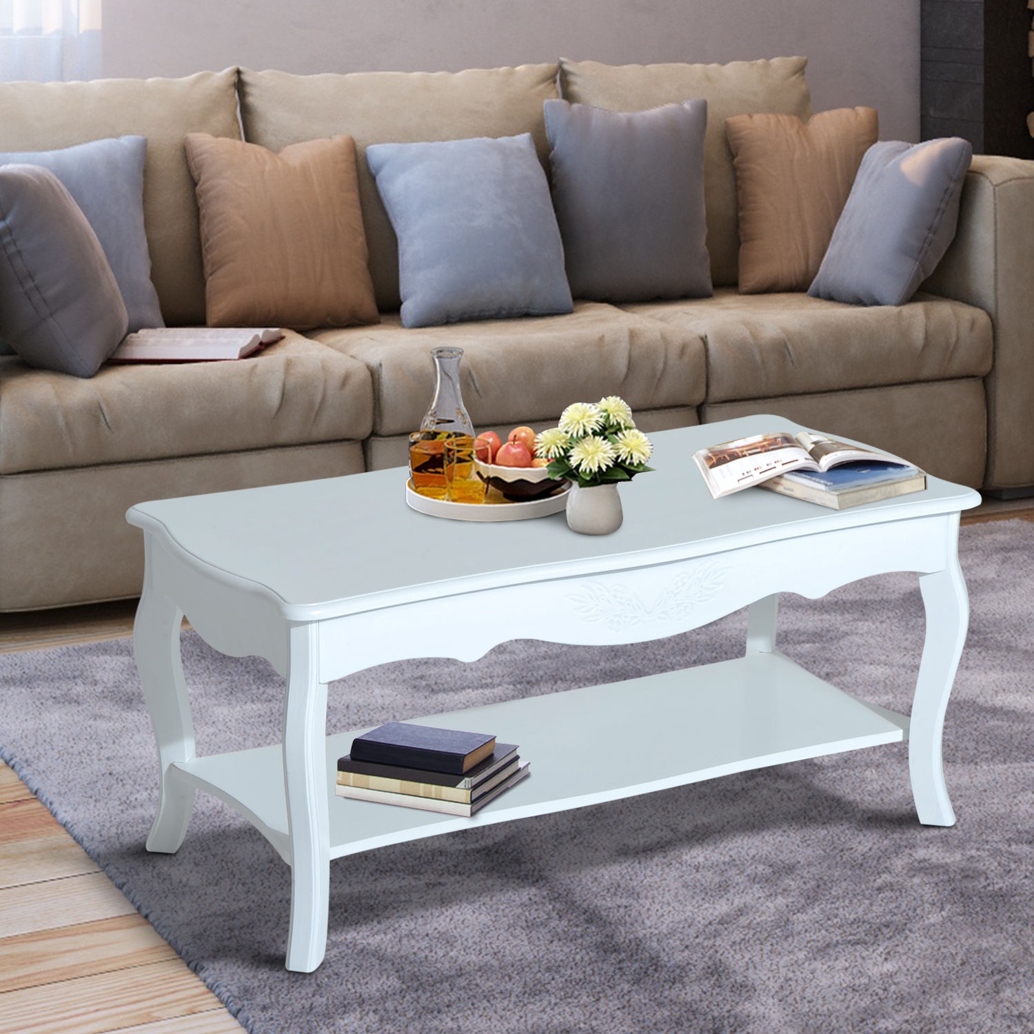 Wood 2-Tier Coffee Table - White - Home Deals