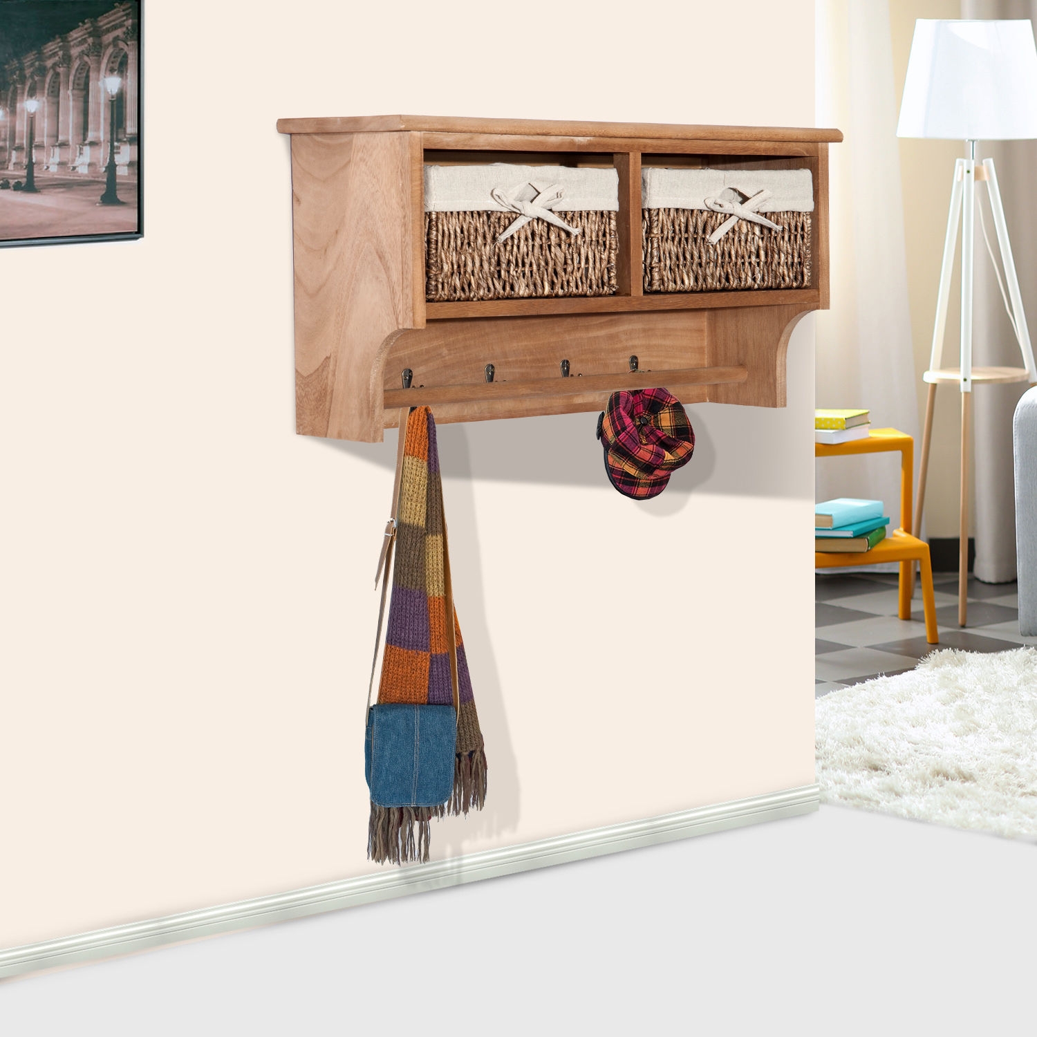 Entryway Coat Rack Wall Mounted Shelf - Home Deals