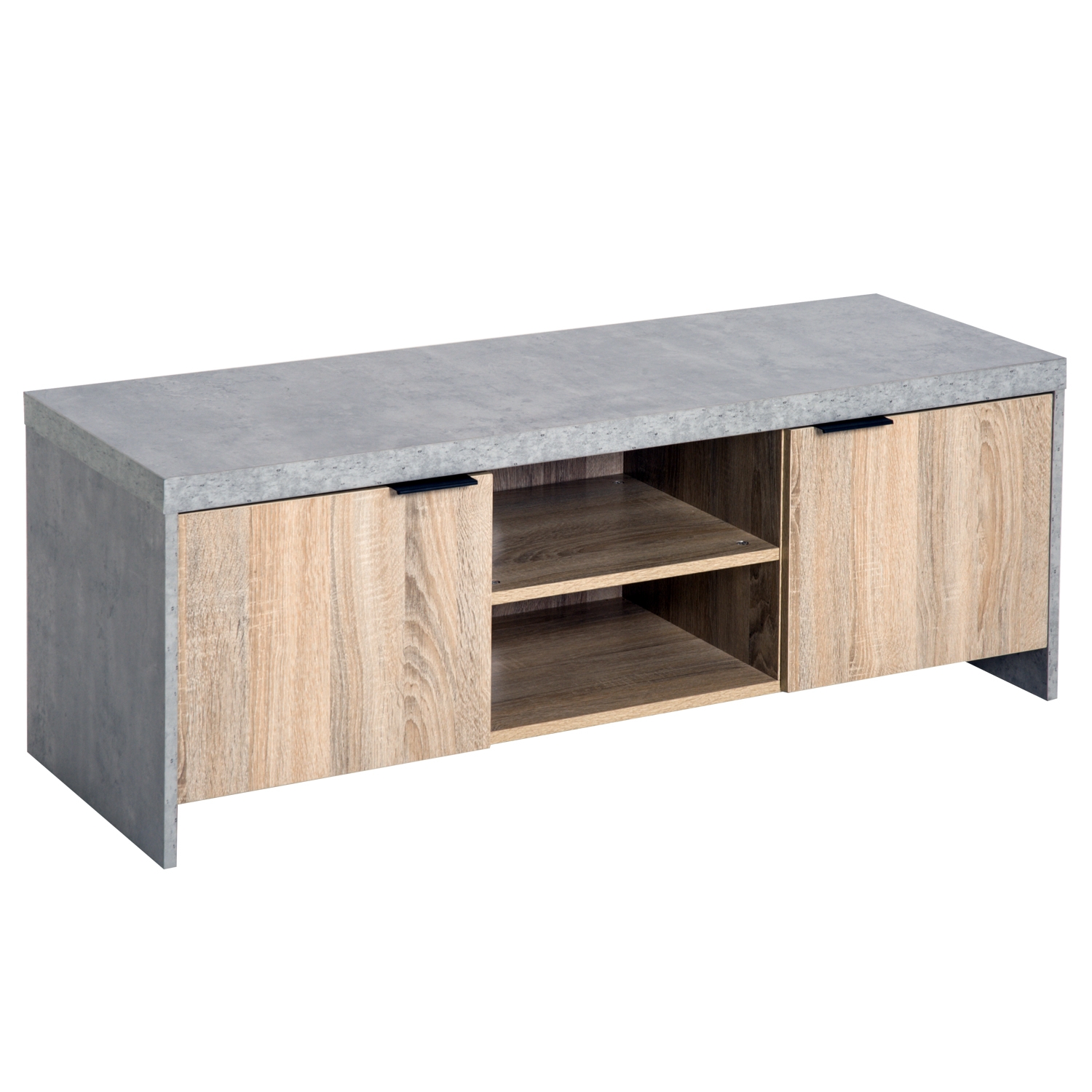 Large 2-Door TV Stand Cabinet - Grey & Wood Grain - Home Deals