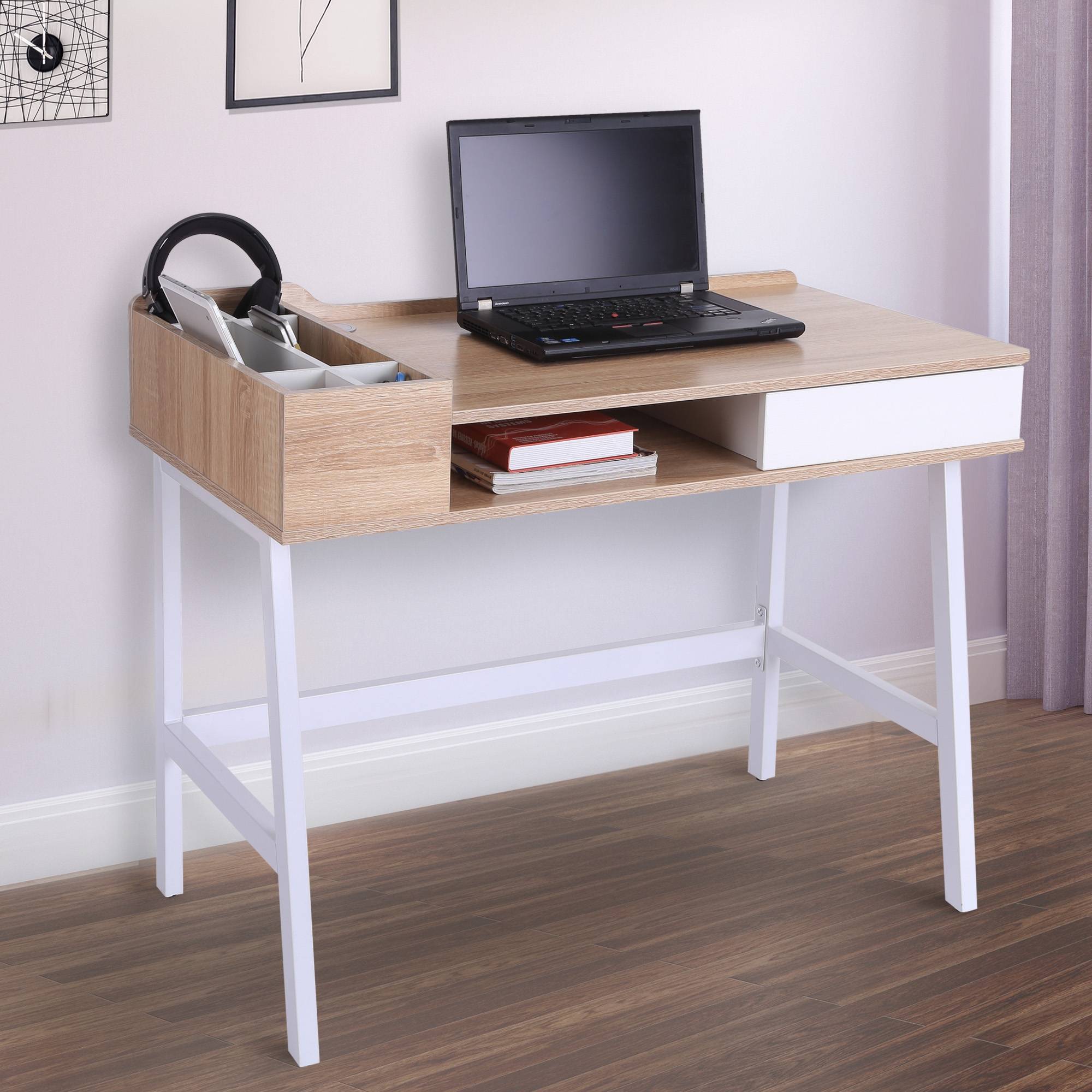 MDF Computer Desk in Oak and White - Home Deals