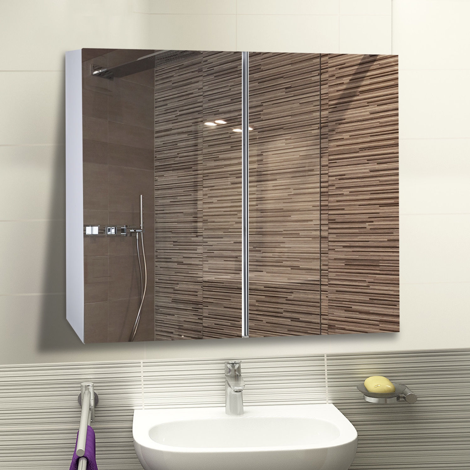 Double Door Wall Mounted Glass Mirror Cabinet - Home Deals