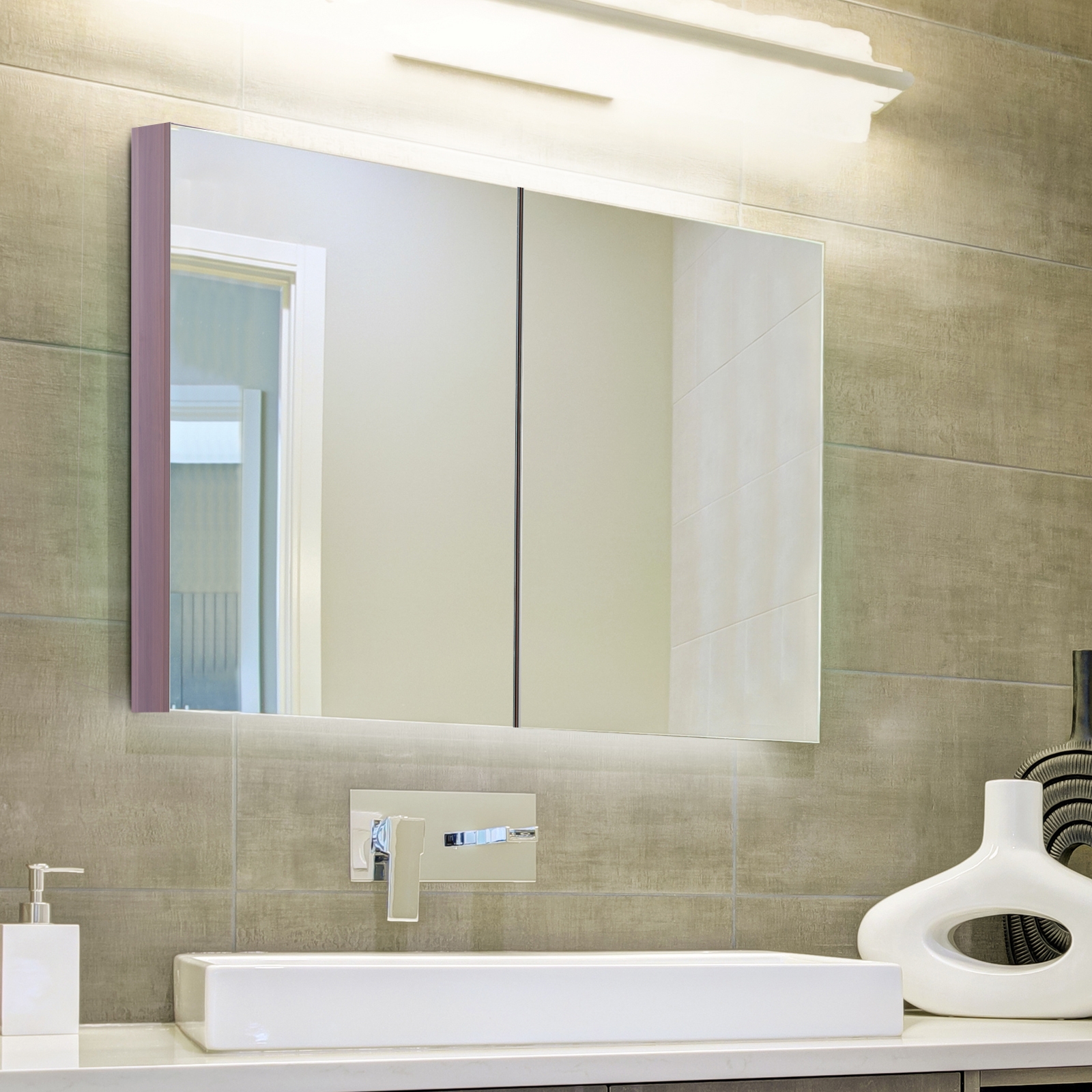 Double Door Wall Mounted Glass Mirror Cabinet - Home Deals