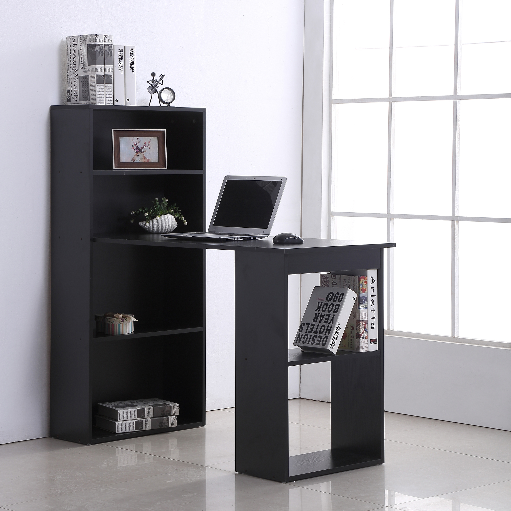 Modern Computer Desk and Bookshelf Combo - Home Deals