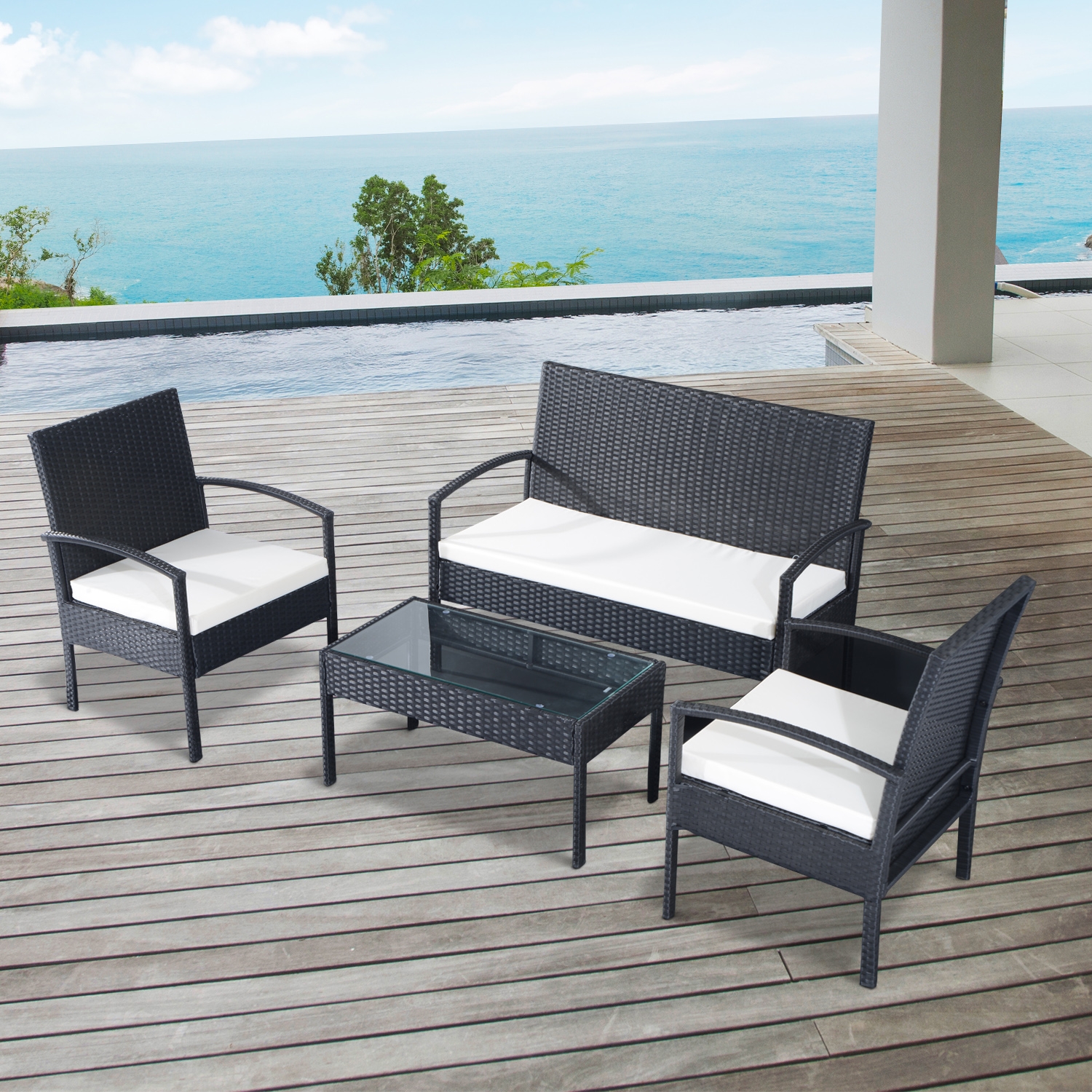 Classic 4PC Rattan Conservatory Set - Black - The Garden Savant