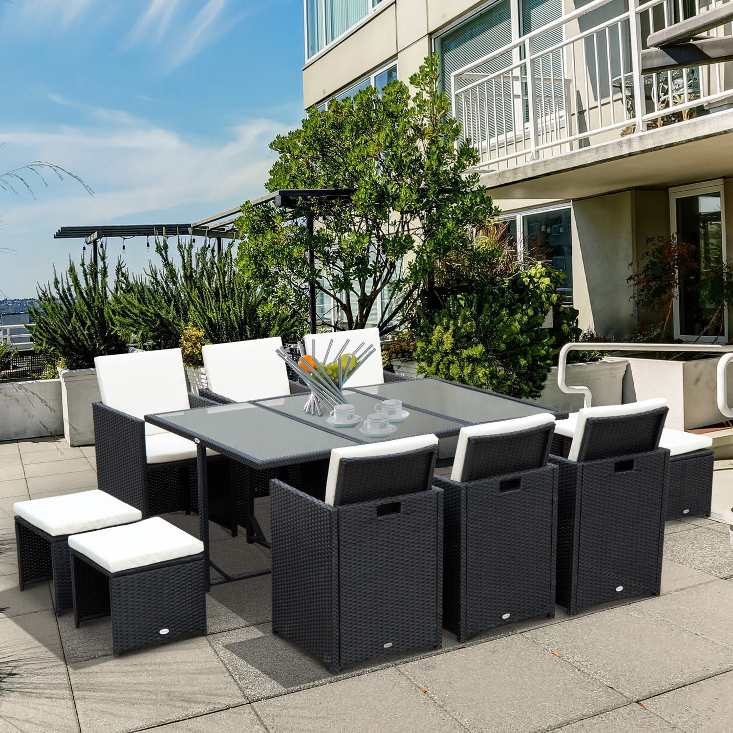 11PC Rattan Garden Dining Table Set - Black - The Garden Savant