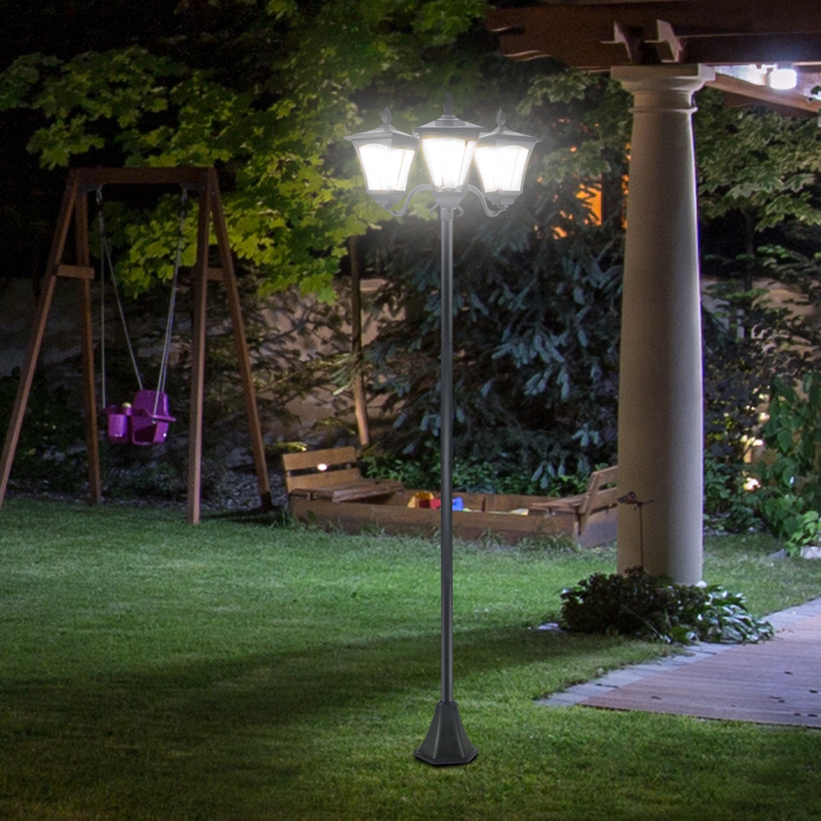 Traditional Victorian 3-Way Solar LED Post Lamp - The Garden Savant