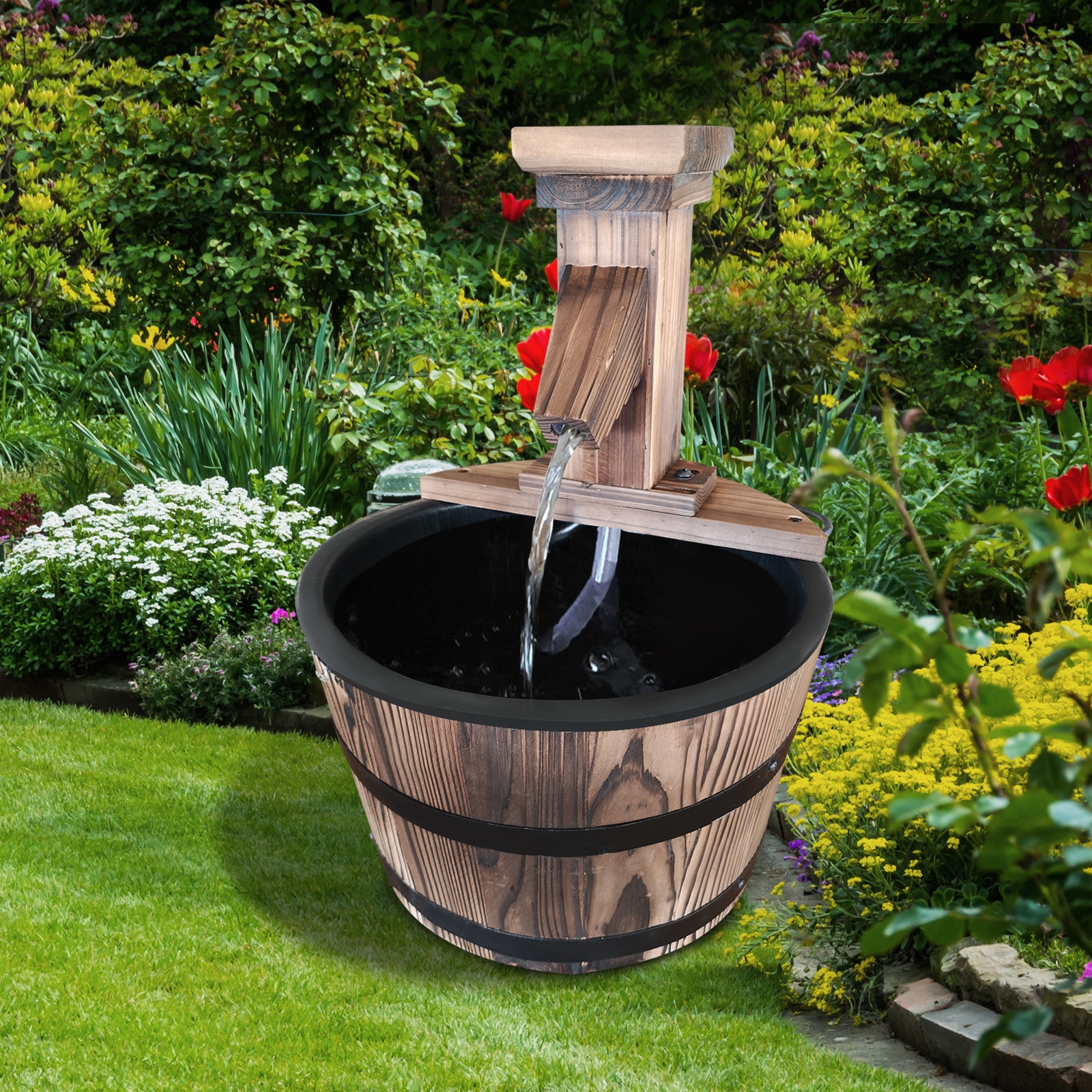 V1 Wooden Barrel Electric Water Fountain - The Garden Savant