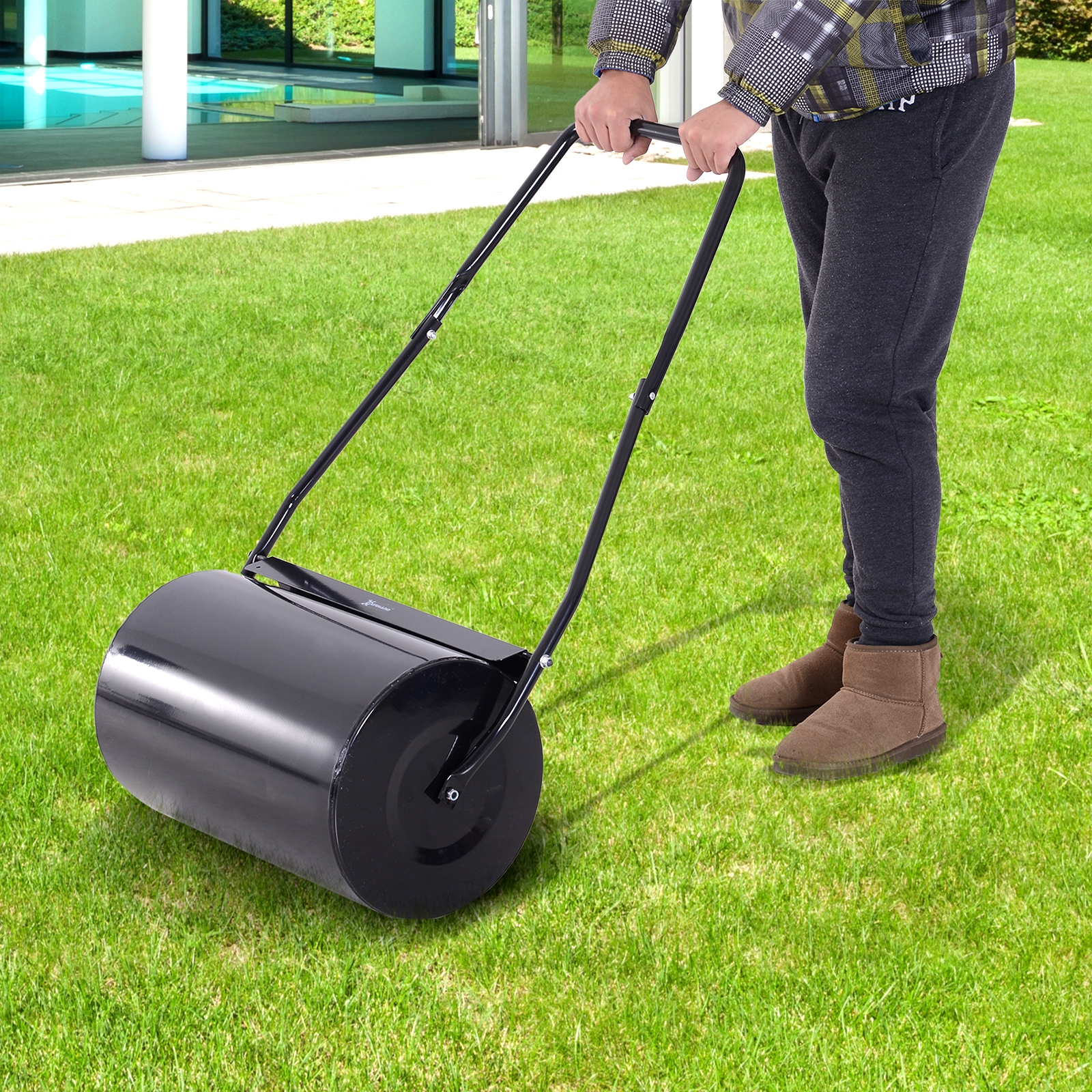 Durhand 38L Black Steel Lawn Roller - The Garden Savant