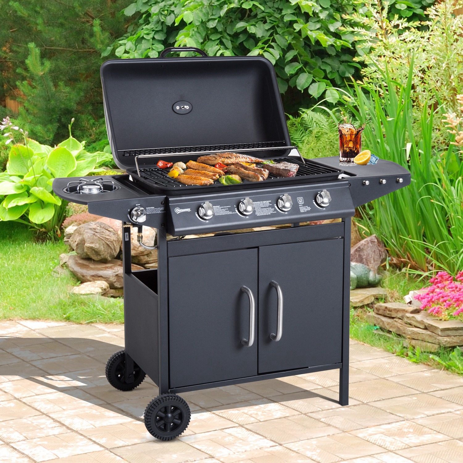 4+1 Gas BBQ Trolley Grill w/ Storage - The Garden Savant
