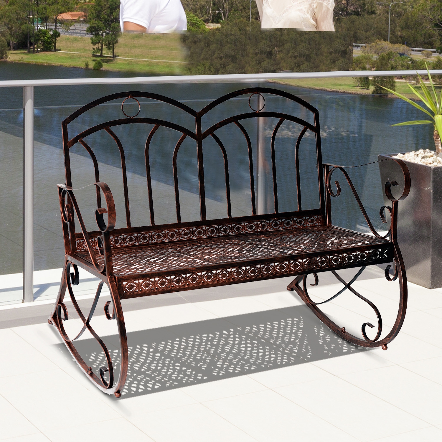 2 Seater Metal Garden Bench in Bronze - The Garden Savant