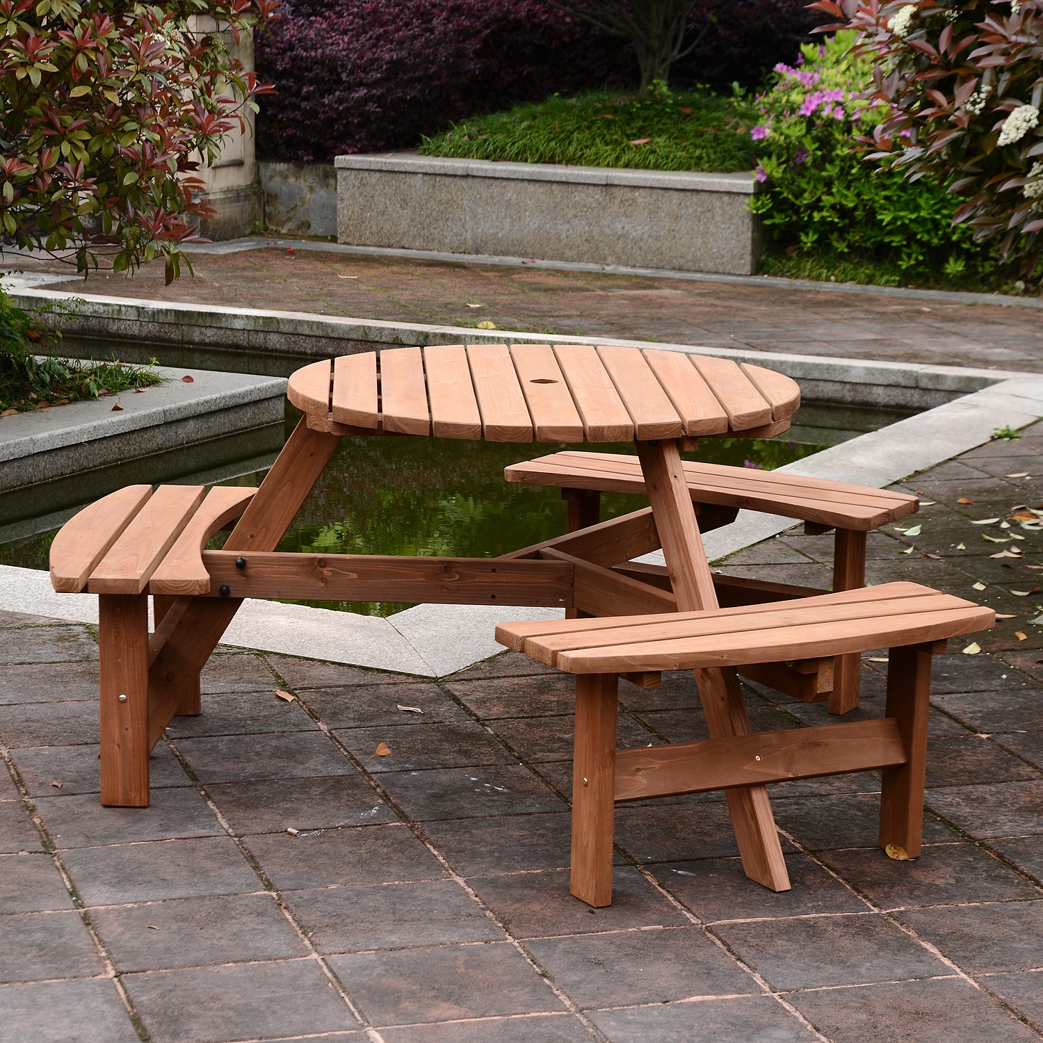 6 Person Parasol Table and Bench Set - The Garden Savant