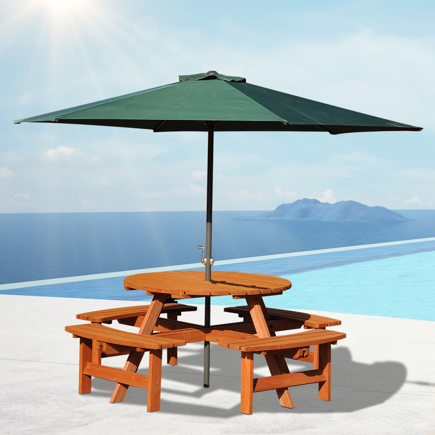 8 Seater Round Wooden Pub Bench - The Garden Savant