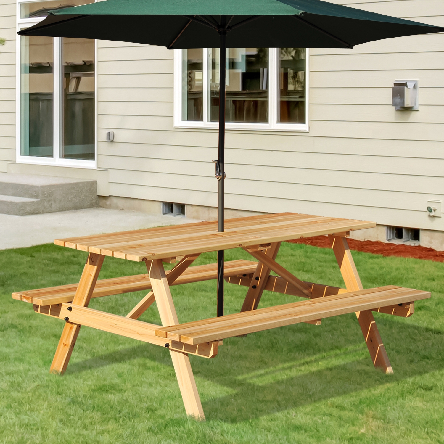 4 Seater Wooden Table with Parasol Cutout 150 cm - The Garden Savant