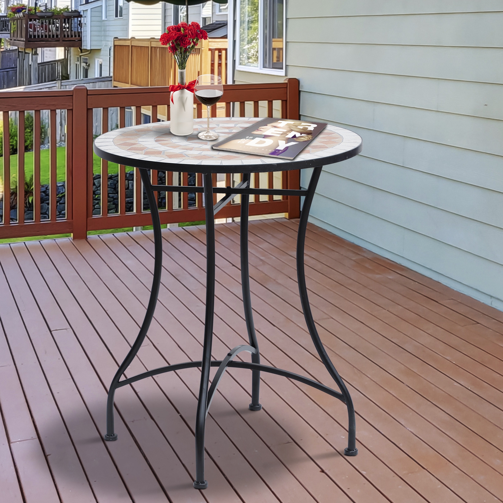 Round Metal Mosaic Bistro Side Table - The Garden Savant