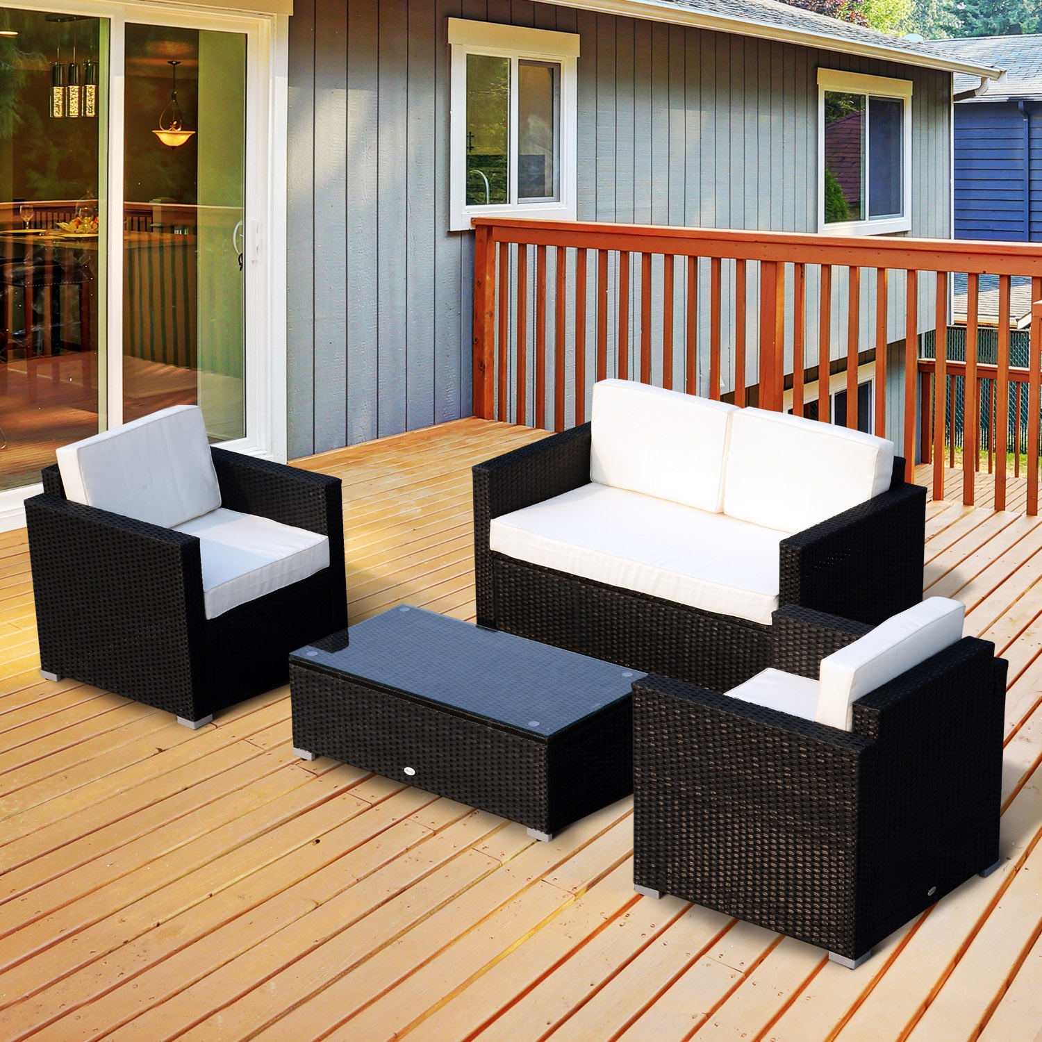 4PC Black Steel Rattan Sofa Set - The Garden Savant