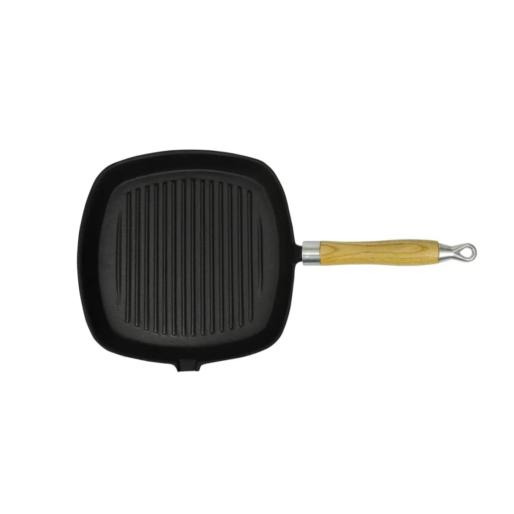 Grill Pan with Wooden Handle Cast Iron 20x20 cm - Casper Homes