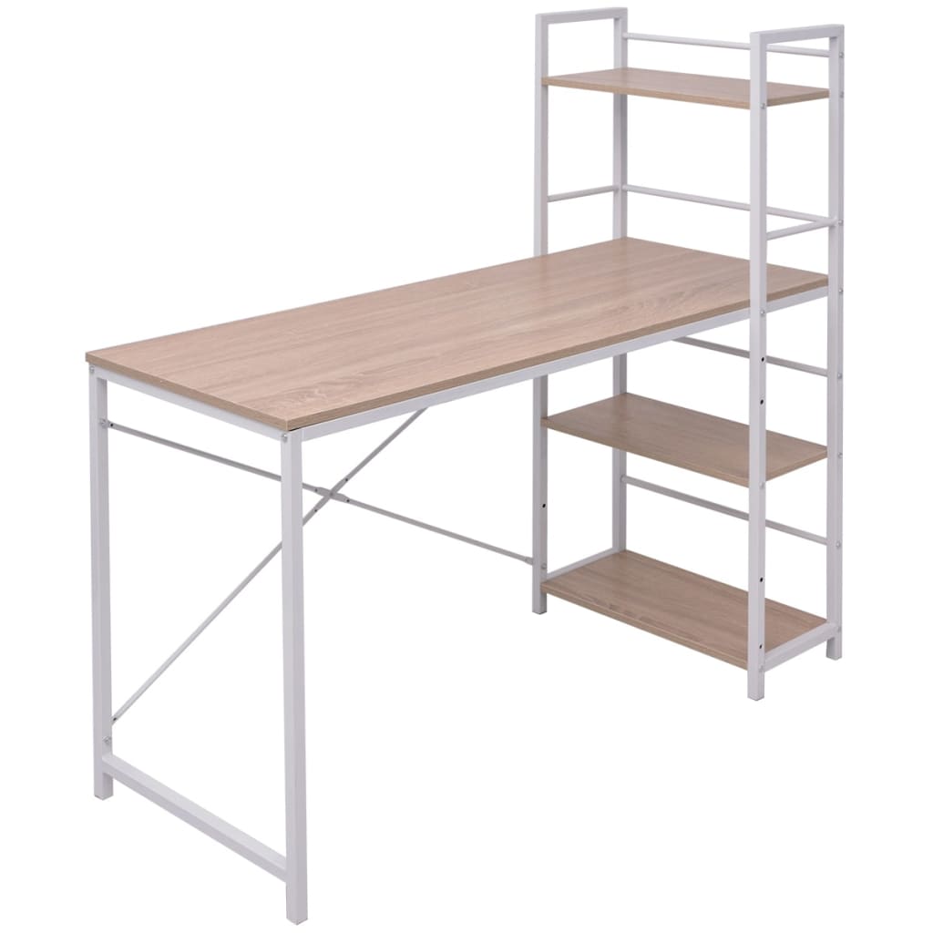 Desk with 4-Tier Bookcase Oak - Decor Base