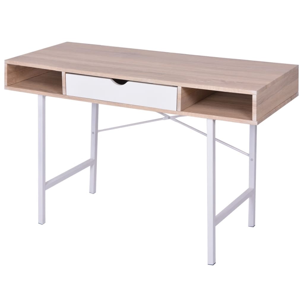 Desk with 1 Drawer Oak and White - Sid & Sam