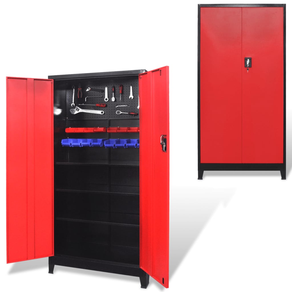 Tool Cabinet with 2 Doors Steel 90x40x180 cm Black and Red - Millennium Furniture