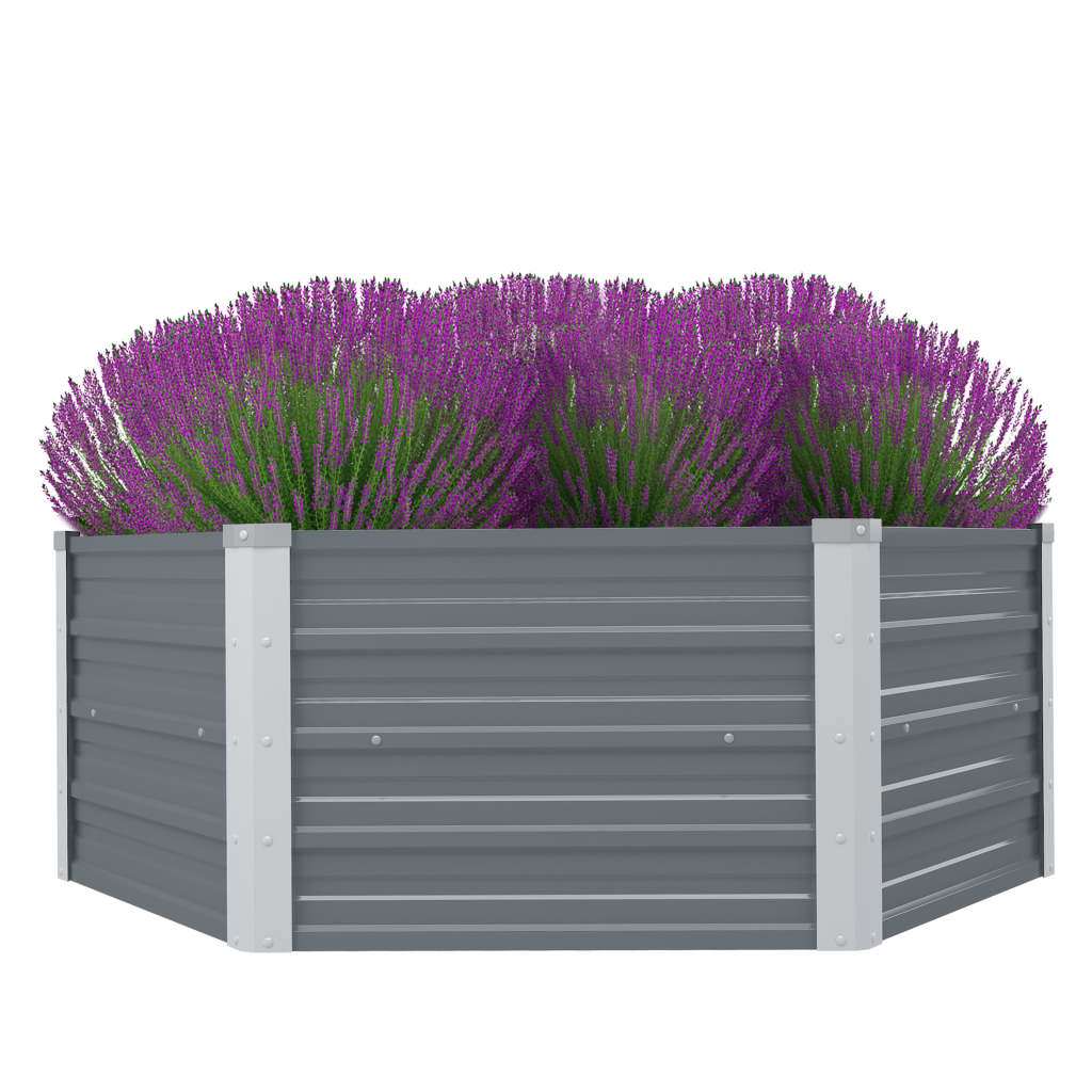 Raised Garden Bed 129x129x46 cm Galvanised Steel Grey - R and M Furniture
