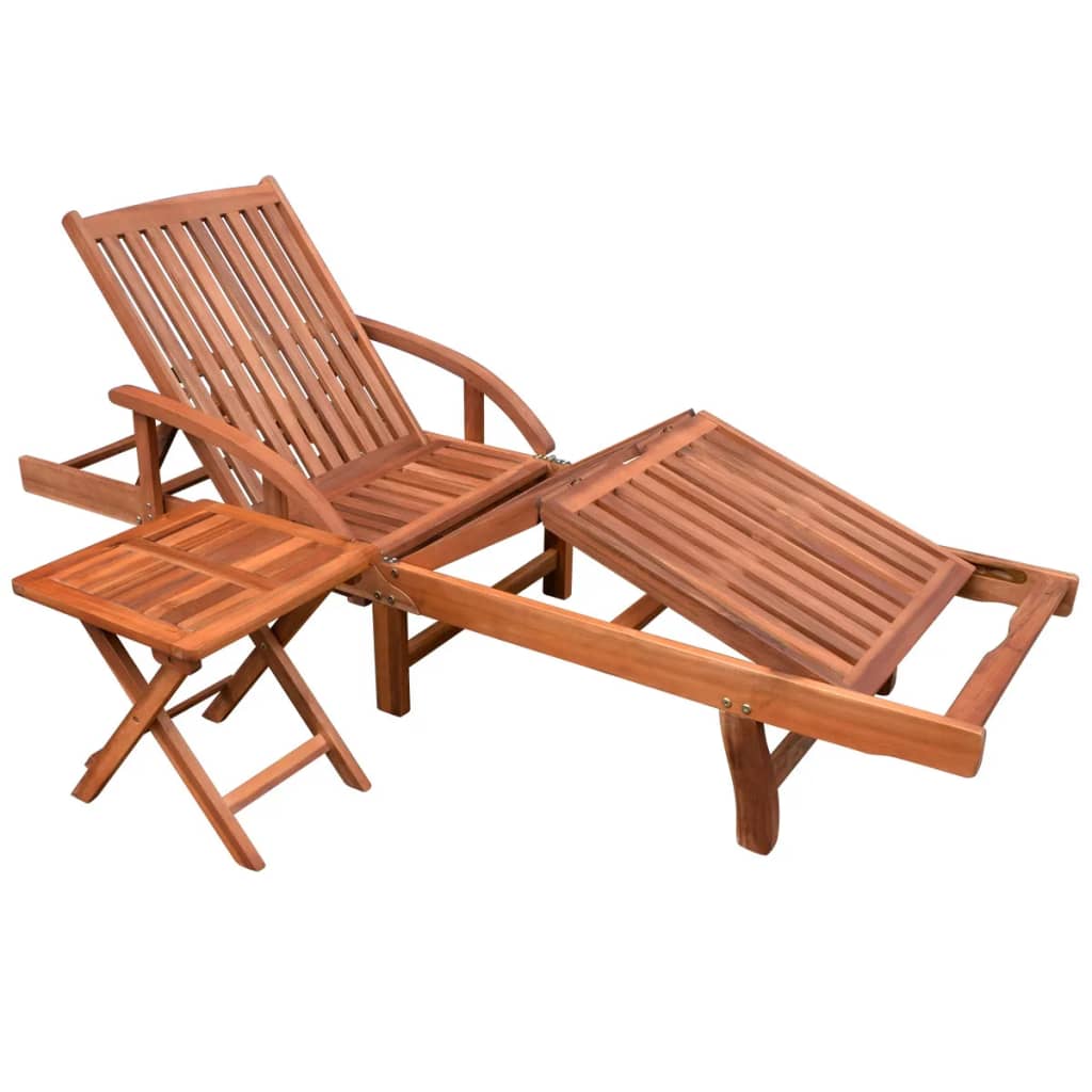 Sun Lounger with Table Solid Acacia Wood - R and M Furniture