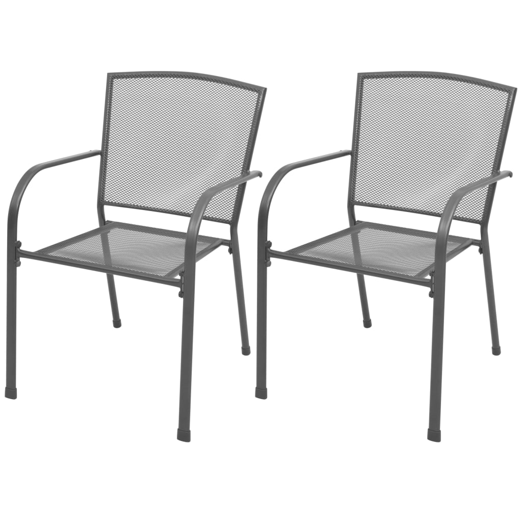 Stackable Garden Chairs 2 pcs Steel Grey - Brittle & Co