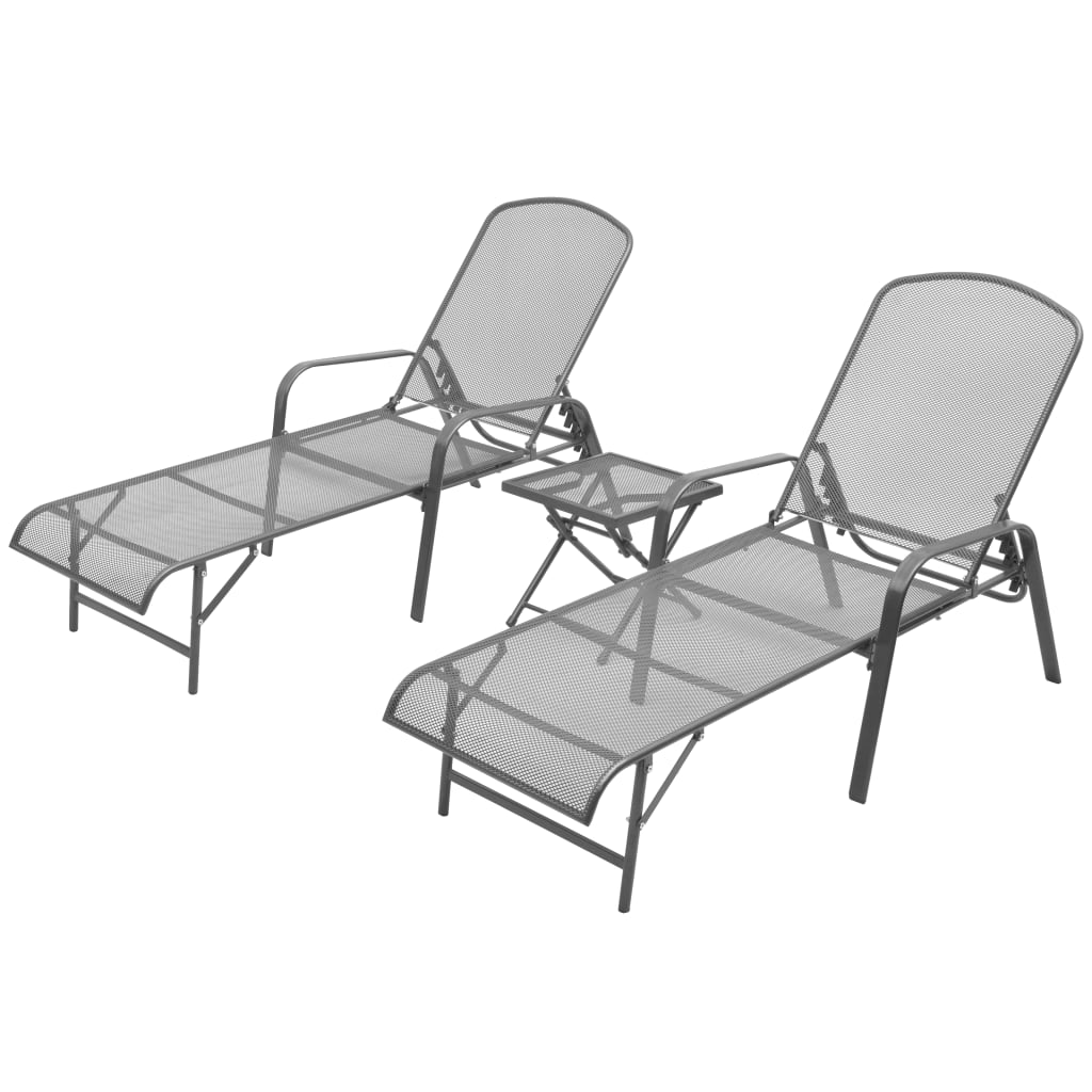 Sun Loungers 2 pcs with Table Steel Anthracite - Merlin Deals
