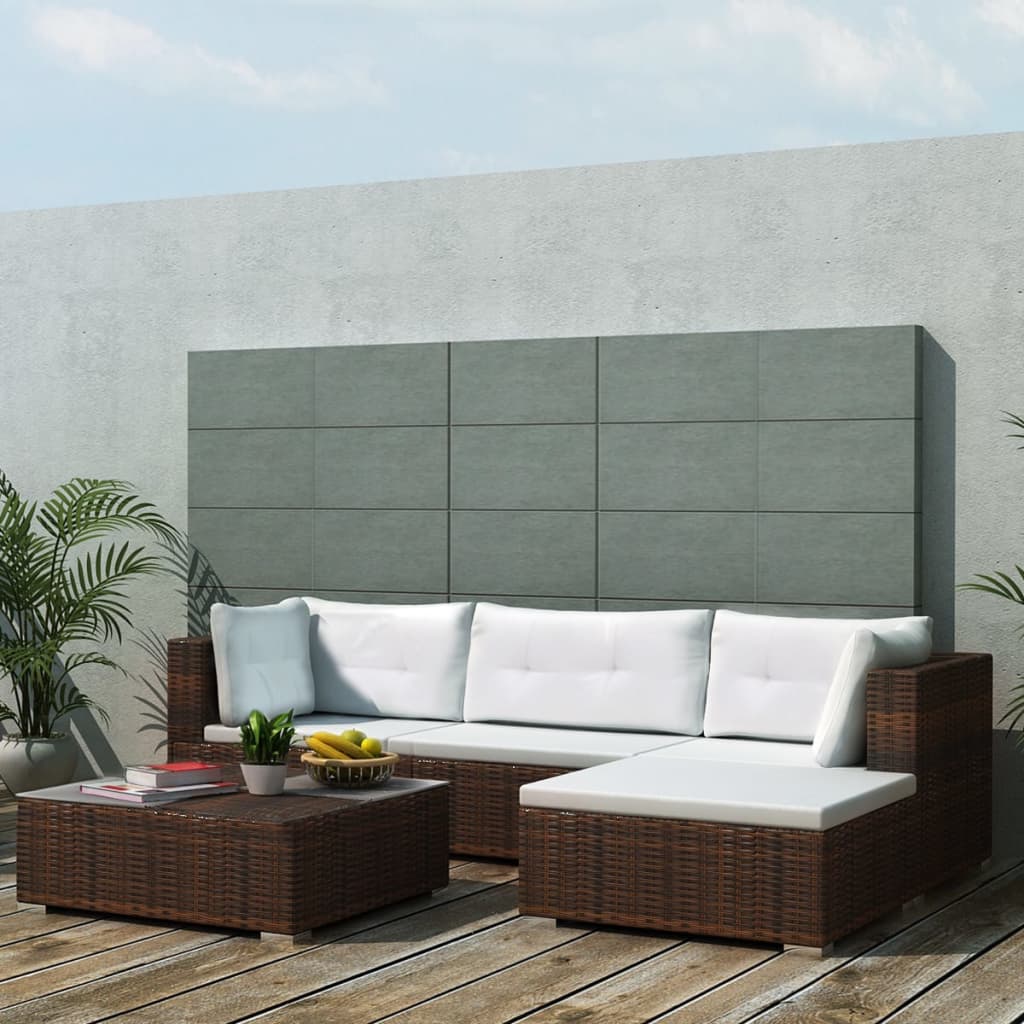 5 Piece Garden Lounge Set with Cushions Poly Rattan Brown - The Home Maker