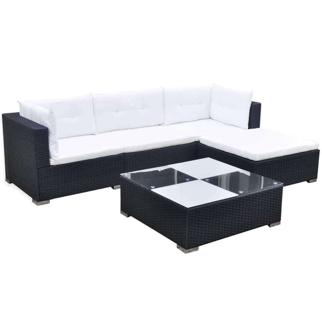 5 Piece Garden Lounge Set with Cushions Poly Rattan Black - Discount Dealers