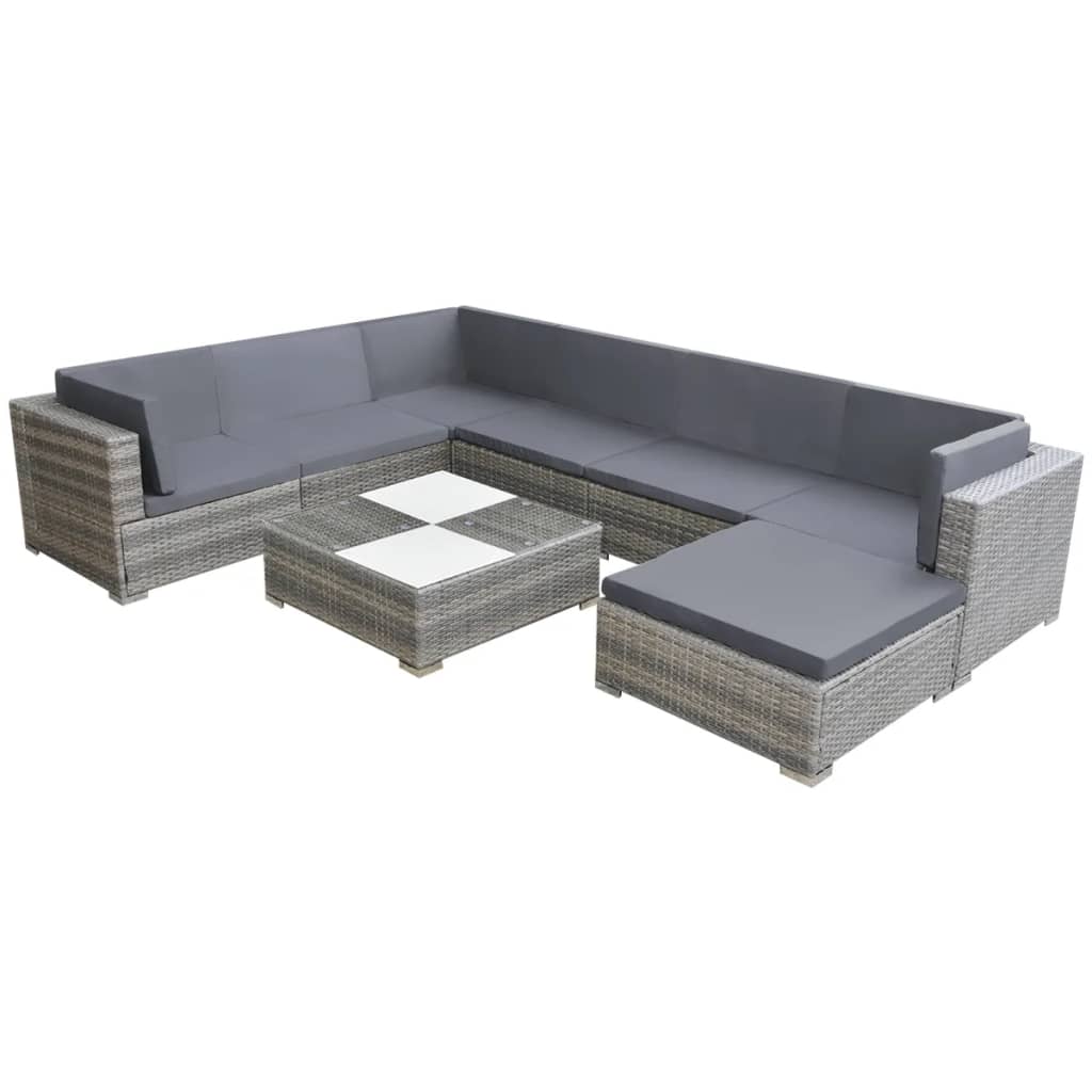 8 Piece Garden Lounge Set with Cushions Poly Rattan Grey - Merkel Designers