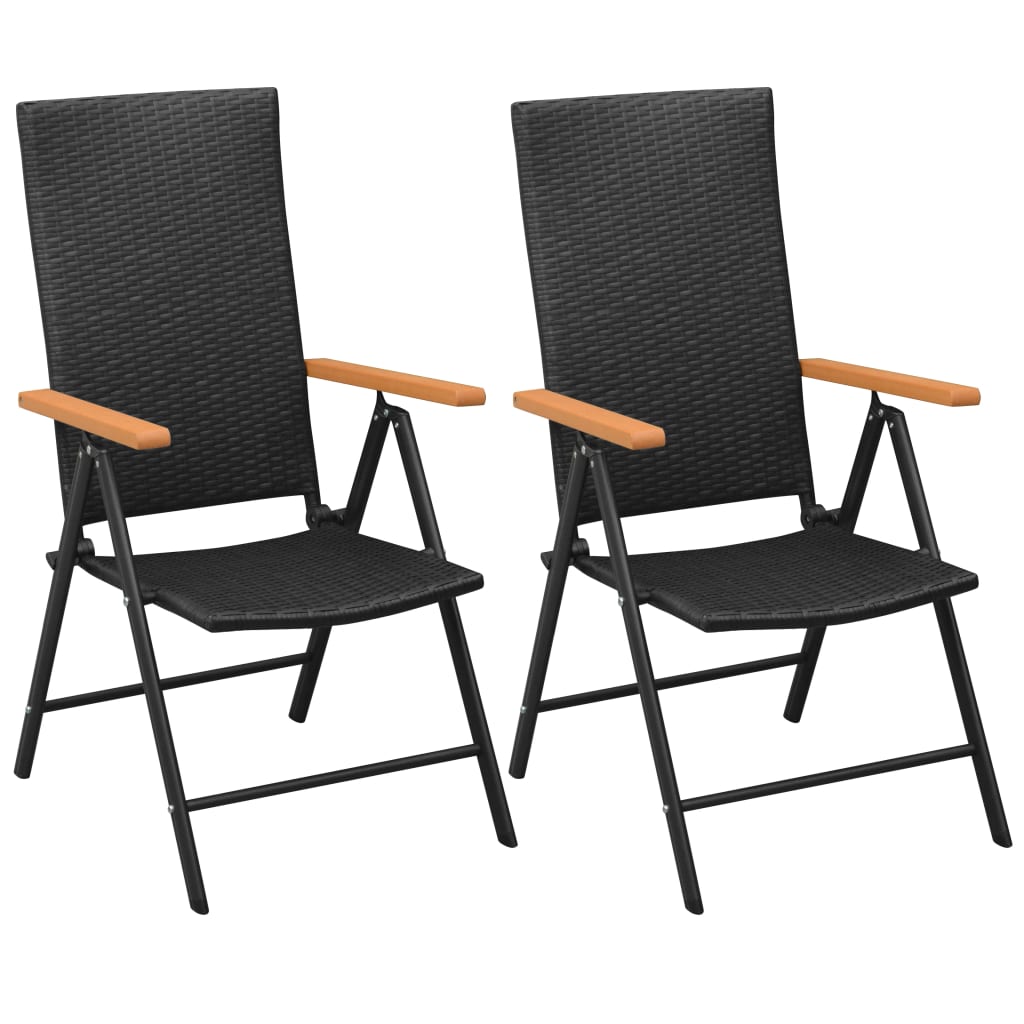 Stackable Garden Chairs 2 pcs Poly Rattan Black - Tyrell & Tyrell