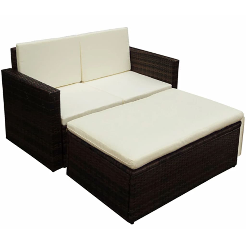 2 Piece Garden Lounge Set with Cushions Poly Rattan Brown - Design Hut
