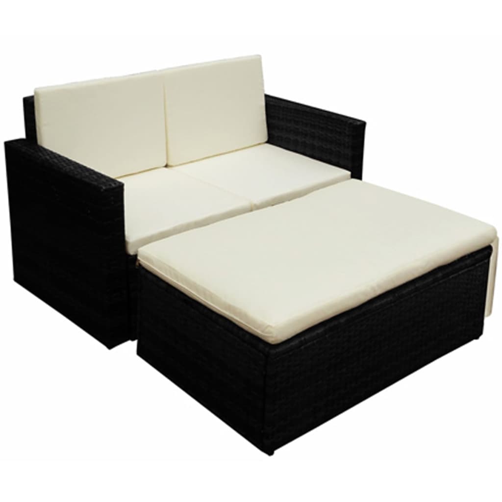 2 Piece Garden Lounge Set with Cushions Poly Rattan Black - The Home Maker