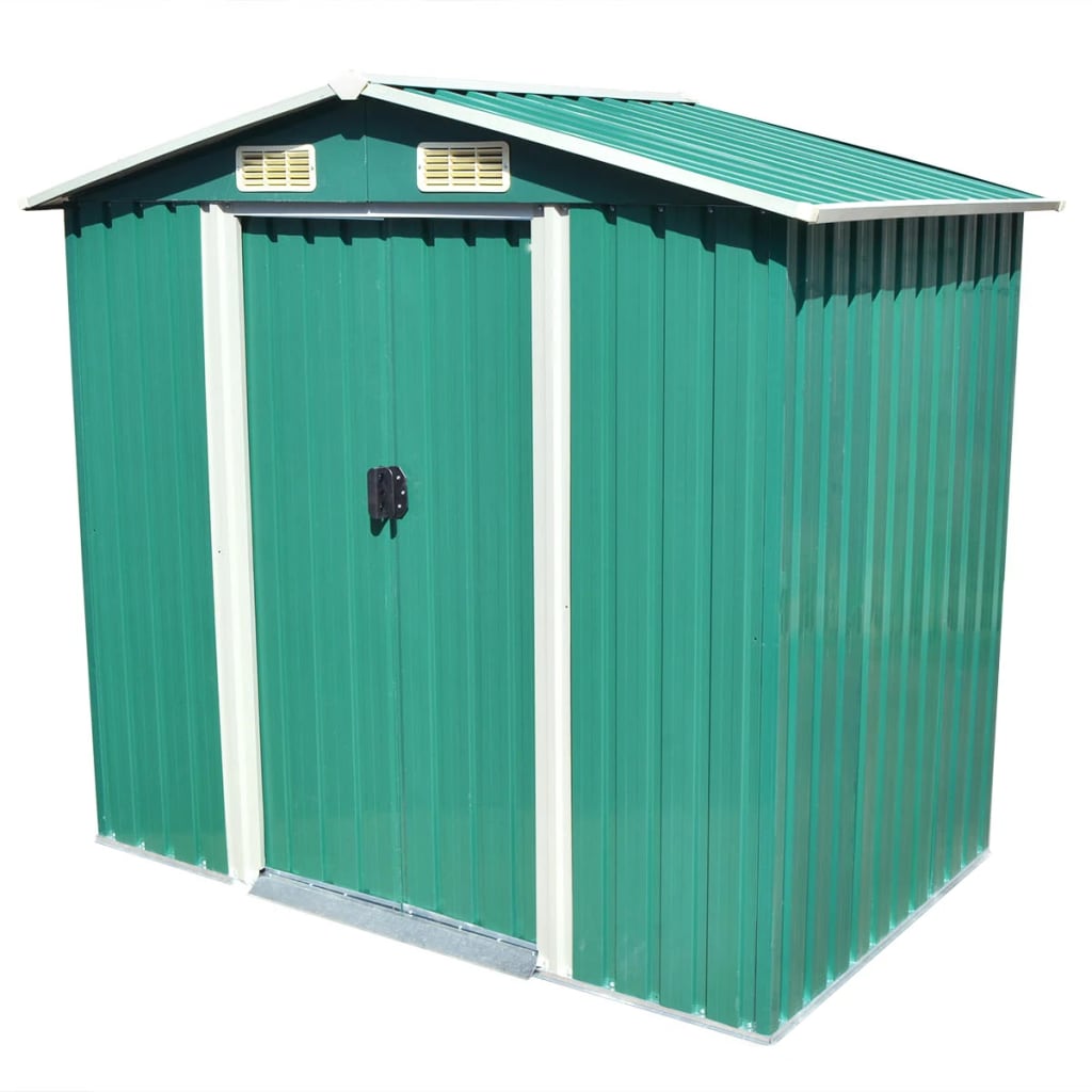 Garden Storage Shed Green Metal 204x132x186 cm - Millennium Furniture