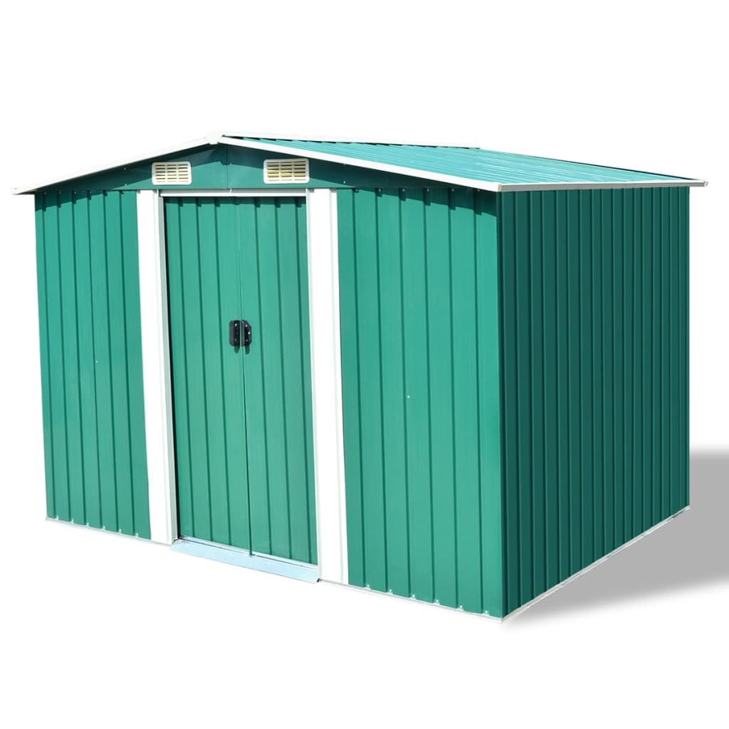 Garden Storage Shed Green Metal 257x205x178 cm - Decor Base