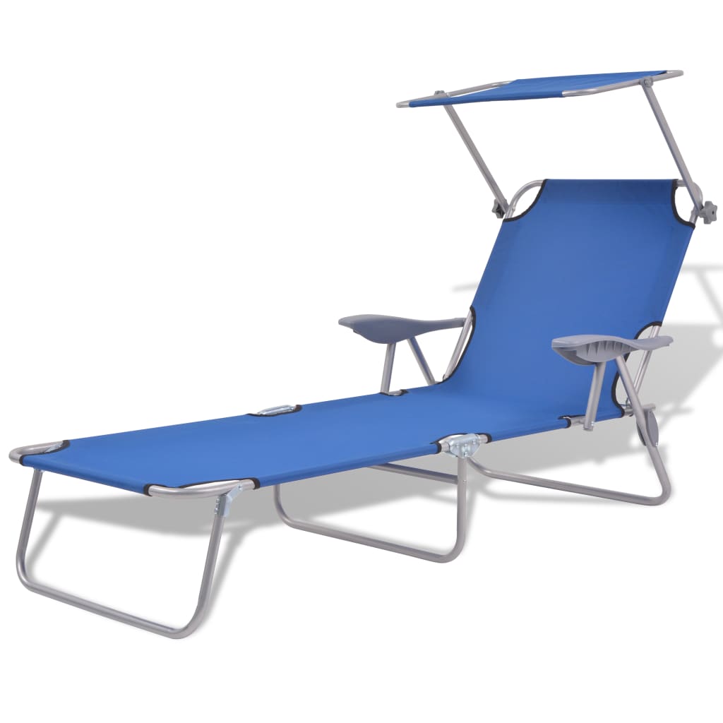 Sun Lounger with Canopy Steel Blue - Decor Base