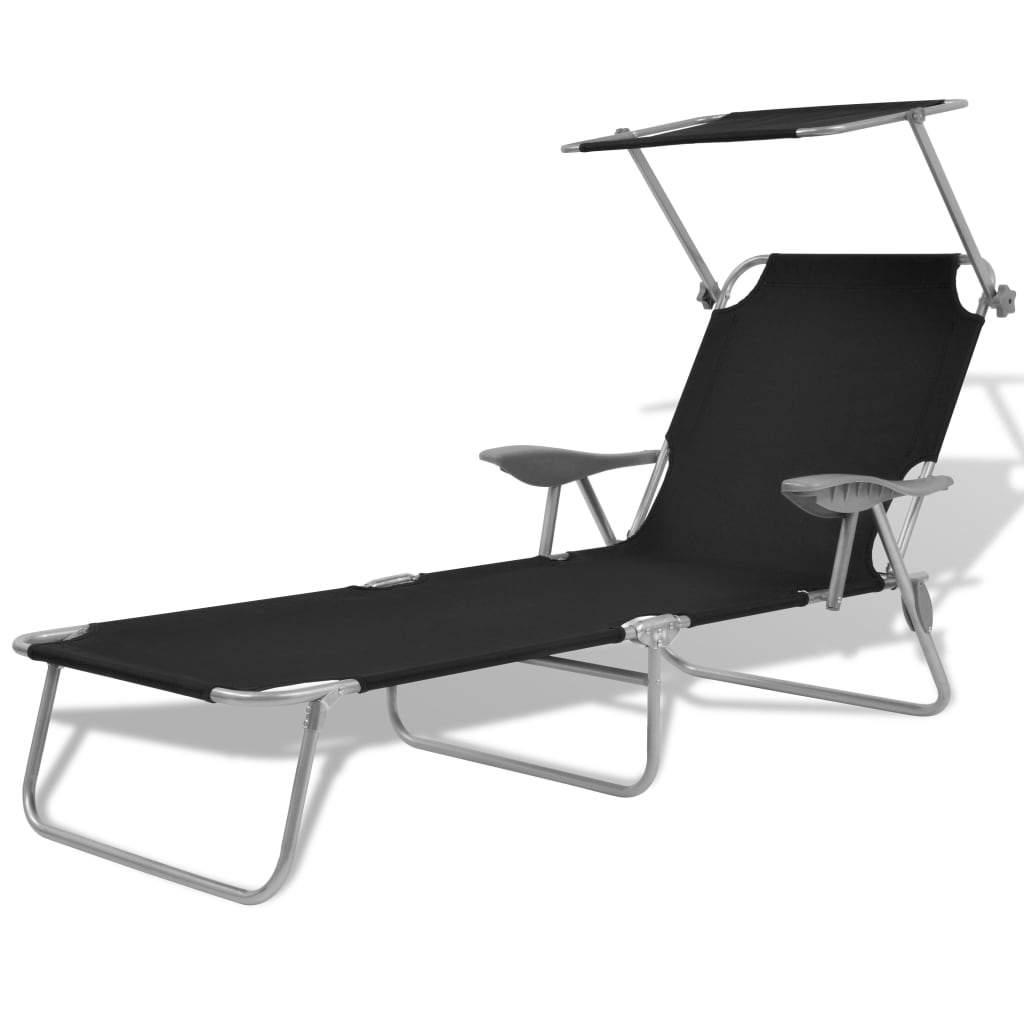 Sun Lounger with Canopy Steel Black - Merkel Designers