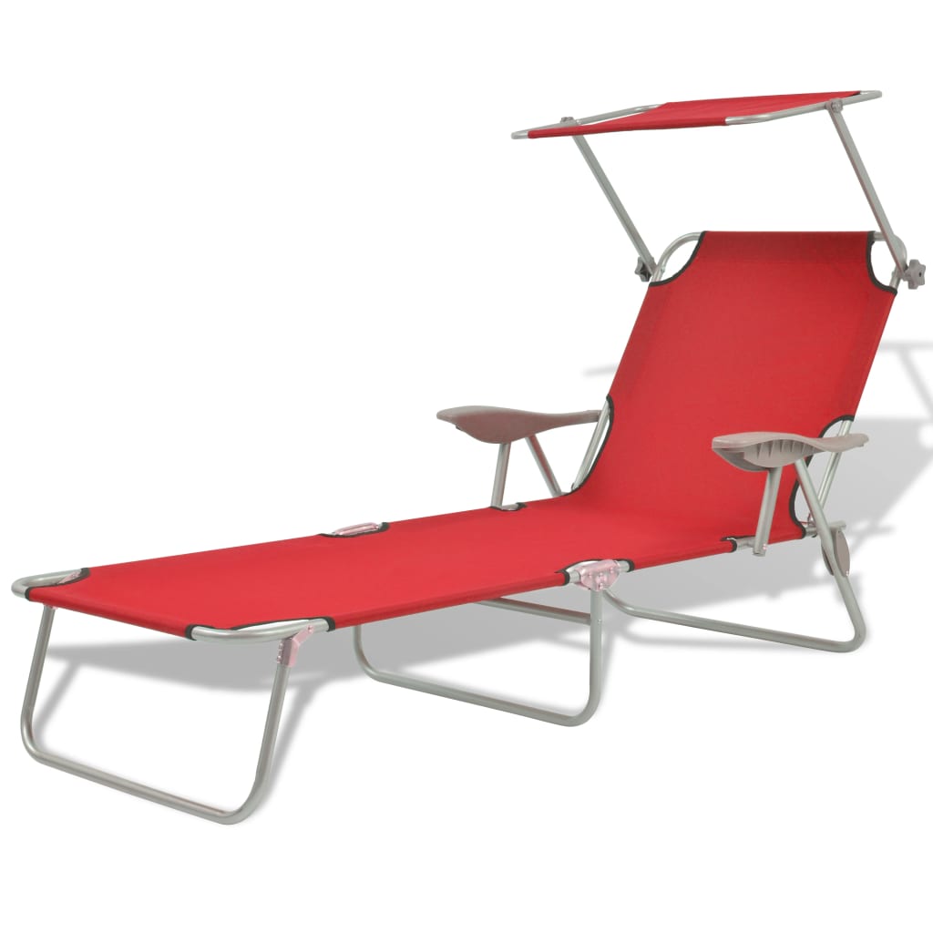 Sun Lounger with Canopy Steel Red - Decor Base