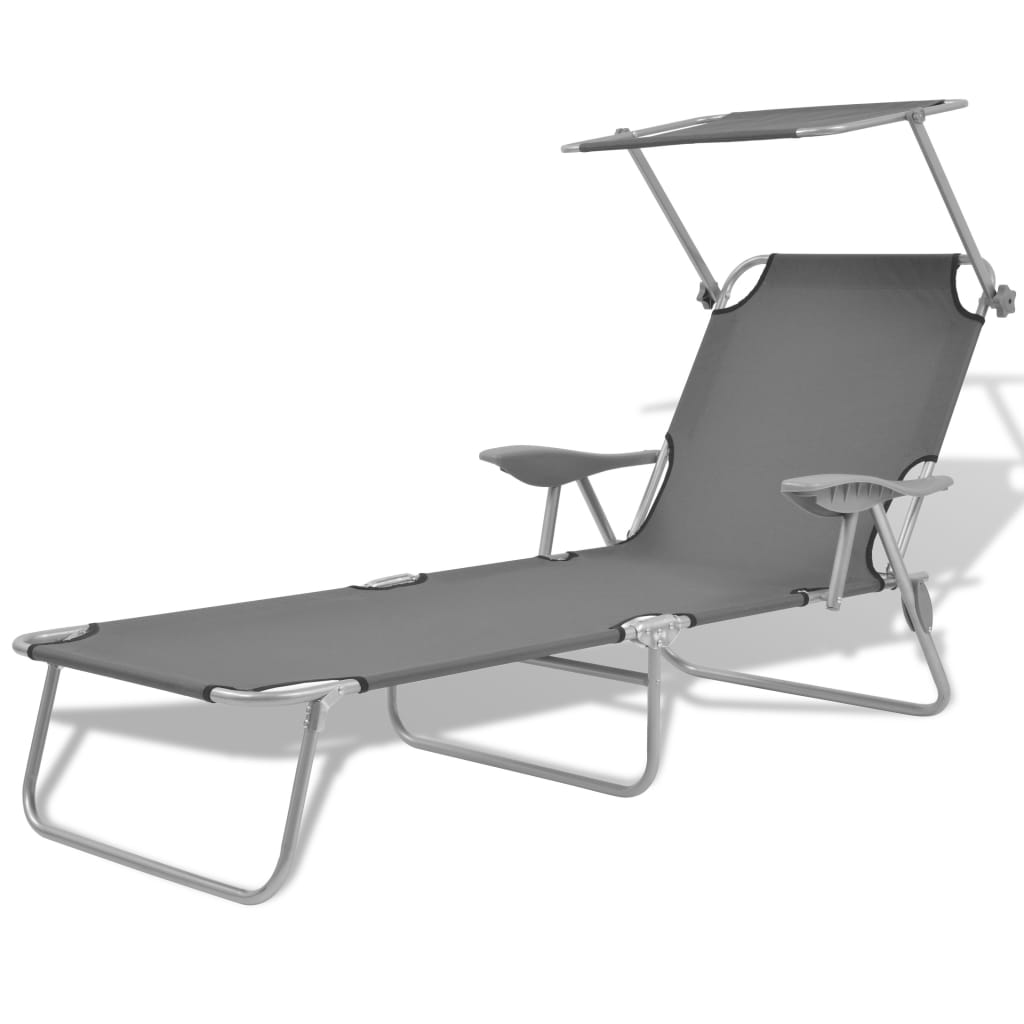 Sun Lounger with Canopy Steel Grey - Design Hut